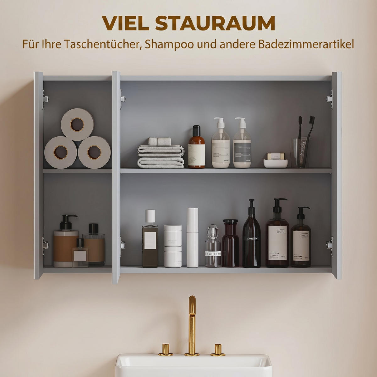 BADEZIMMERSPIEGEL Grau - Grau, Holzwerkstoff (90/60/15cm)