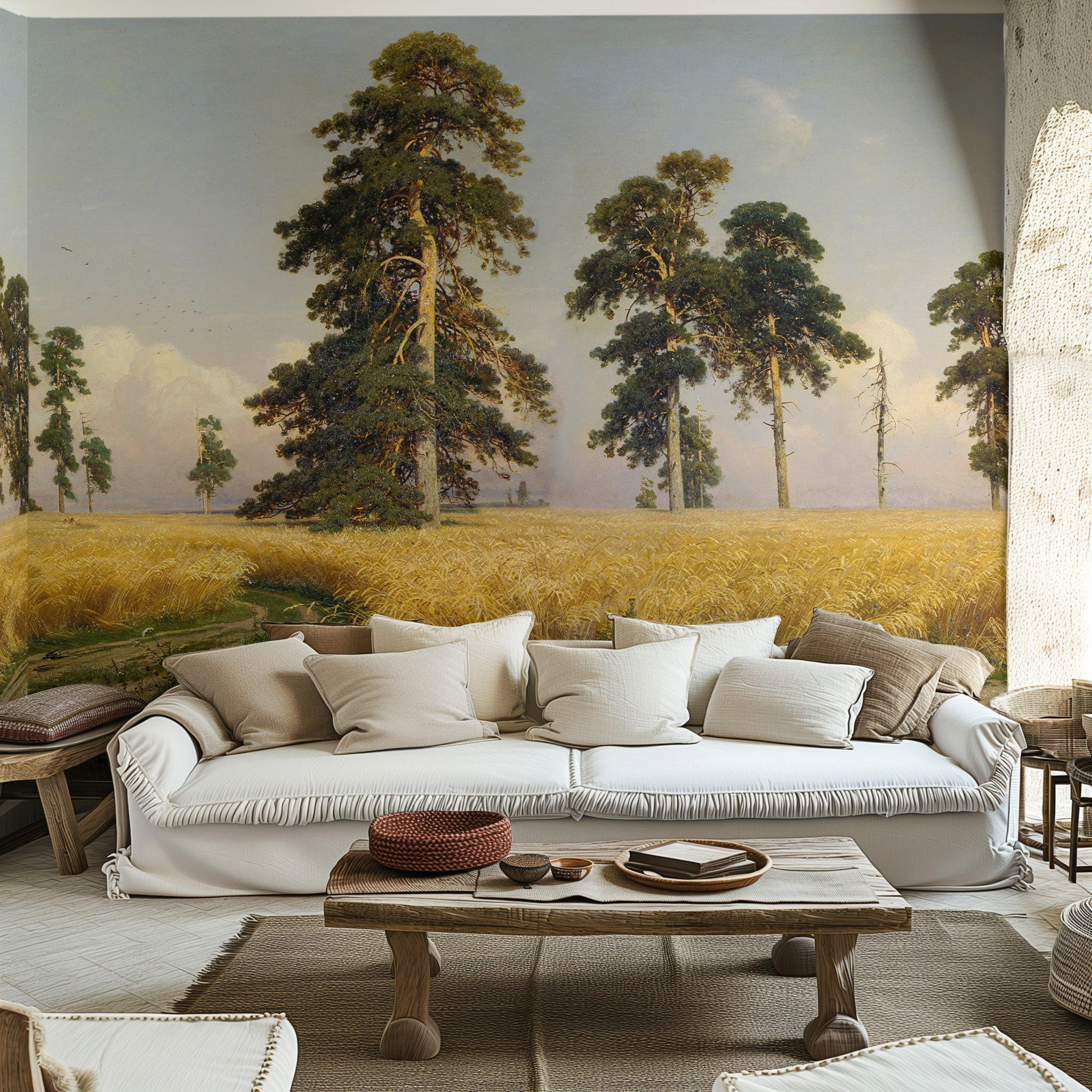TAPETE Goldenes Weizenfeld aus echtem Papier, 360x260cm, 4 Rollen - Grün, Papier (360/260cm) - WALLPAPERS4BEGINNERS
