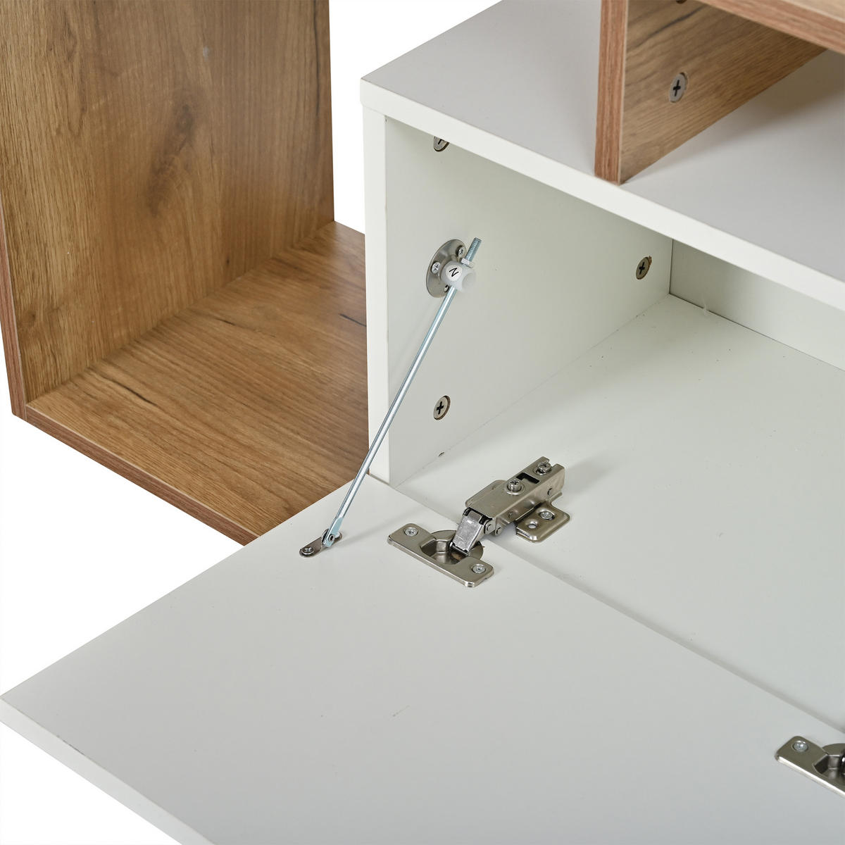 LOWBOARD in Weiß und Naturfarben mit 2 Klapptüren für Wohnzimmer, B180/T30/H49 - Weiß, Holzwerkstoff (180/49/30cm) - STILVORA