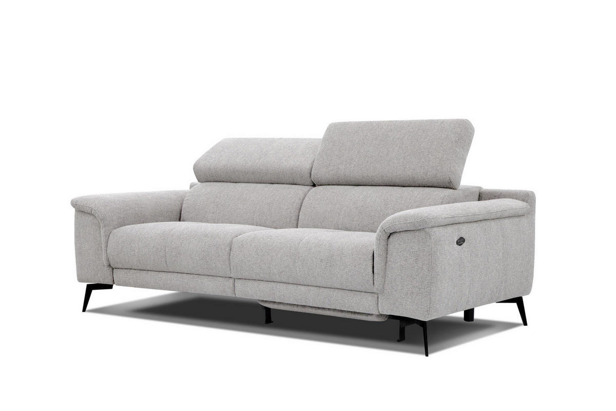 RELAXSOFA FIERO 3-Sitzer mit 1 Relaxfunktion, hellgrau - Hellgrau/Schwarz, Holzwerkstoff/Textil (212/82/103cm) - Courtois Laville