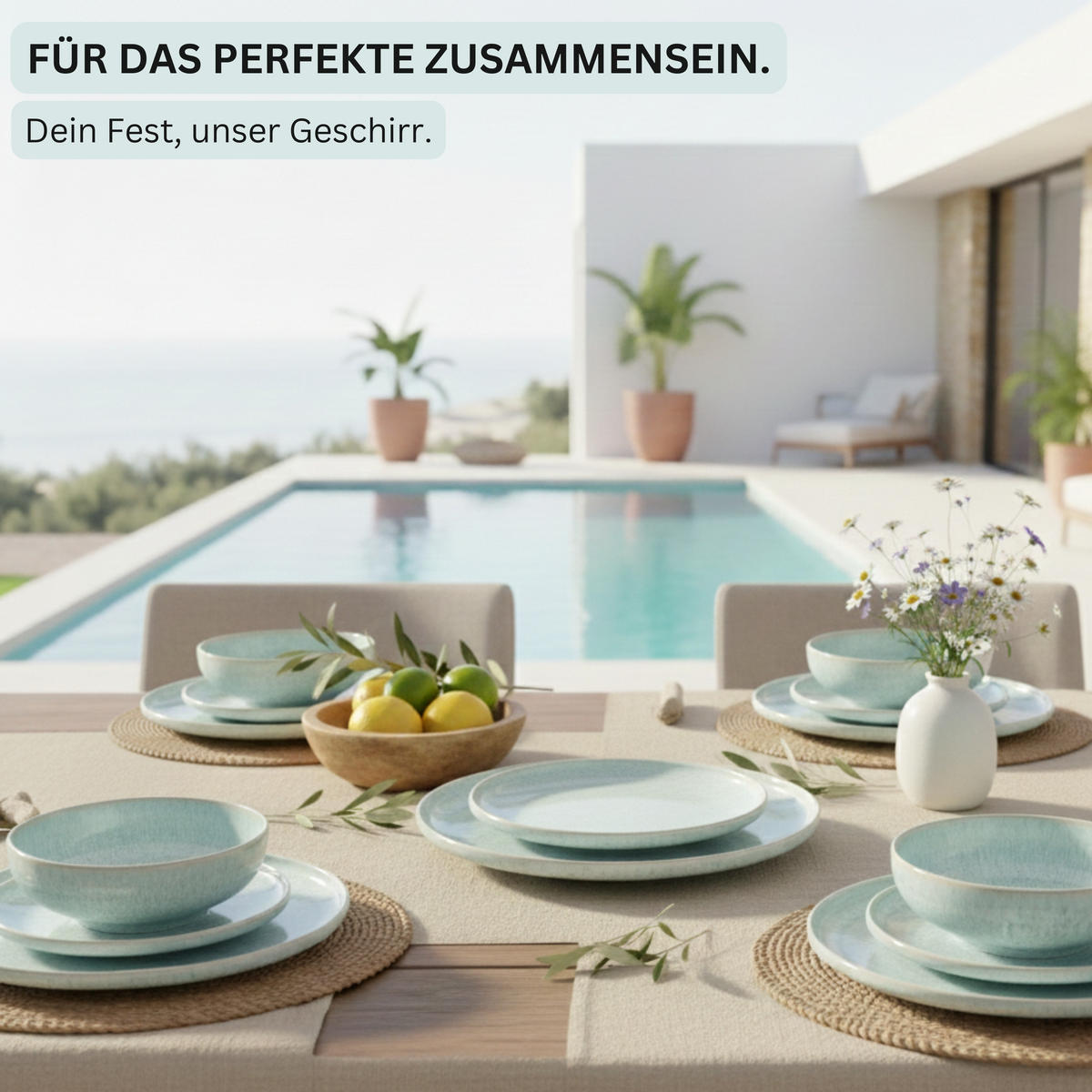 TAFELSERVICE PAROS - 12 teilig aus Steingut - Türkis, Stein (27.5/5/27.5cm) - Sänger