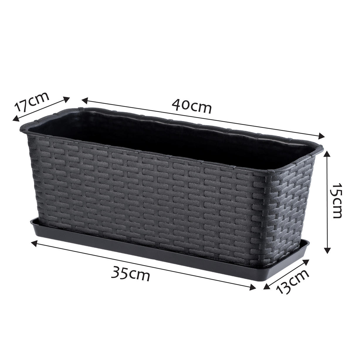BALKONKASTEN mit Untersetzer 40 cm, Anthrazit - Anthrazit, Kunststoff (17/40cm) - KADAX