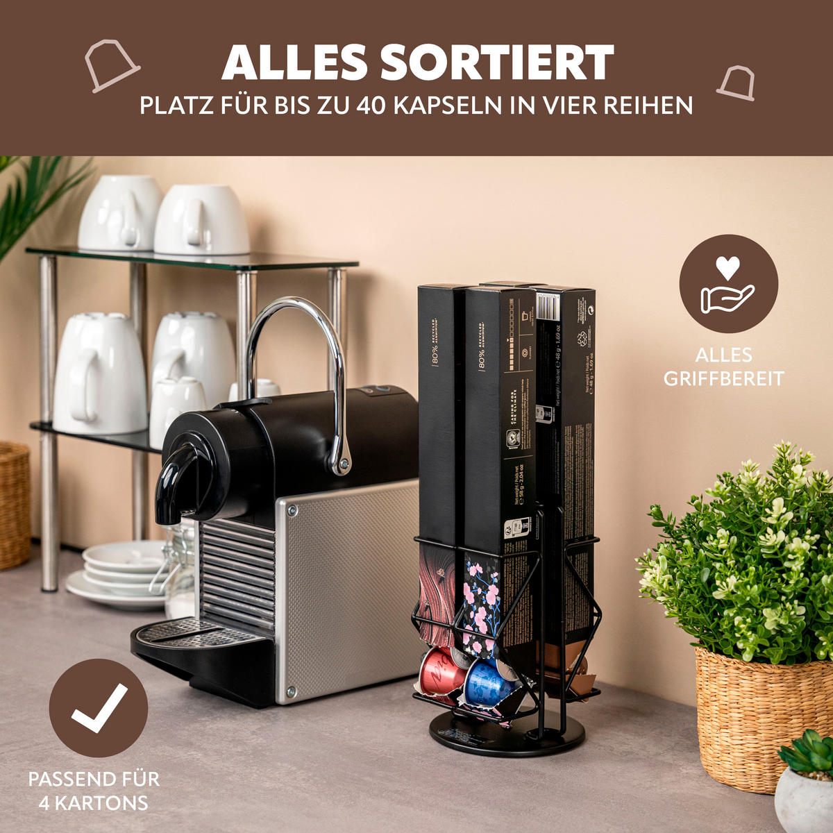 KAPSELSTÄNDER, für Nespresso, schwarz, Metall - Schwarz, Metall (11/17/115.5cm) - eluno