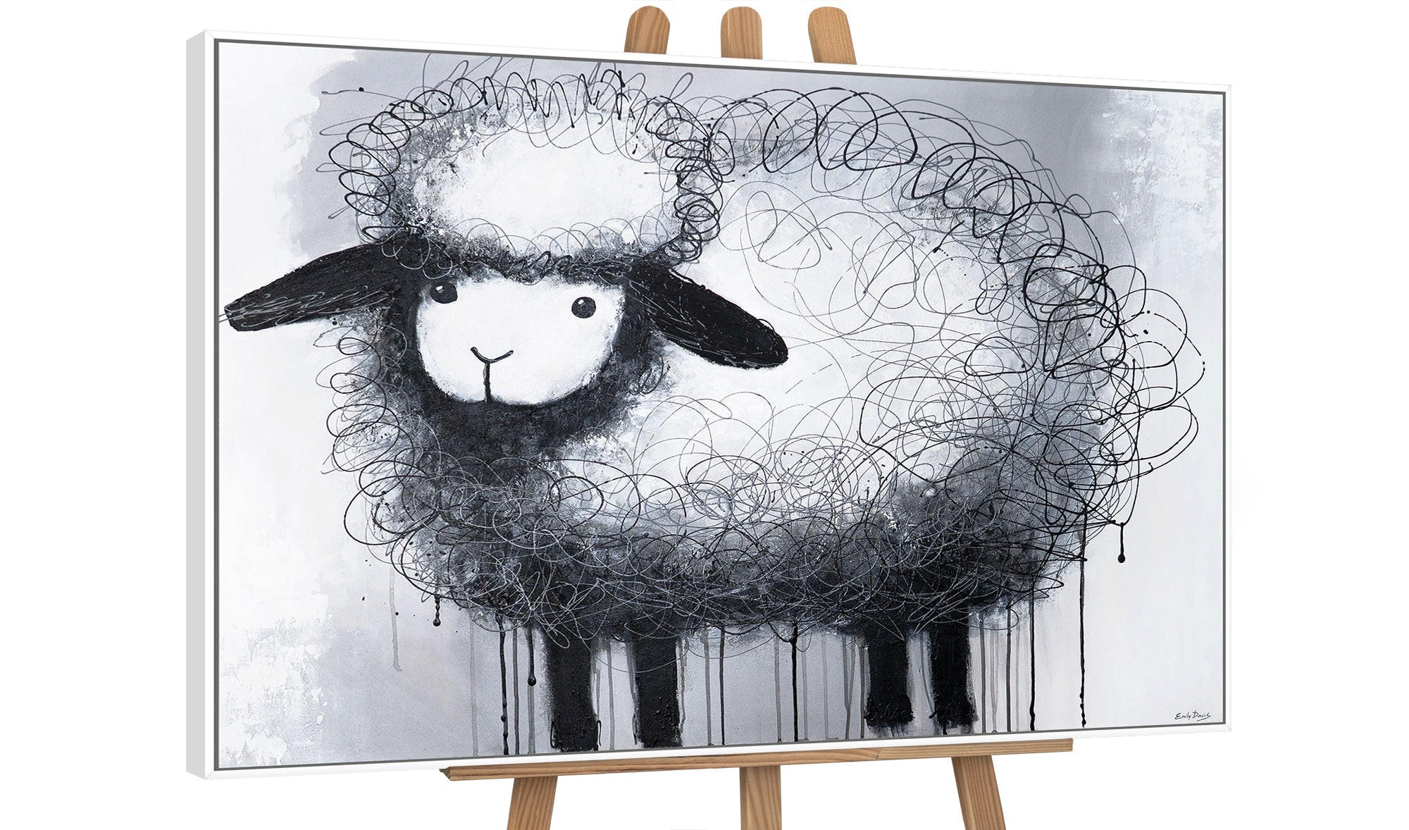 GEMÄLDE Lockige Fantasie Schattenfugenrahmen Weiß 120x80 cm - Weiß, Holz (120/80cm) - YS-art gallery