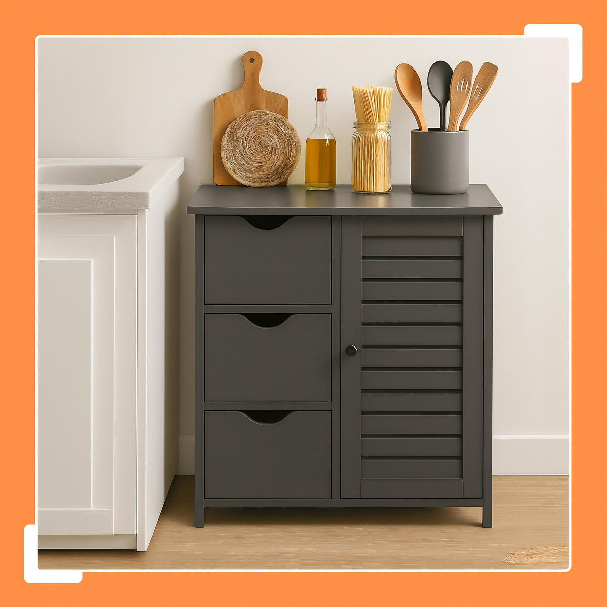 BADEZIMMERSCHRANK - Schwarz/Grau, Holzwerkstoff/Kunststoff (60/80/30cm) - Relaxdays