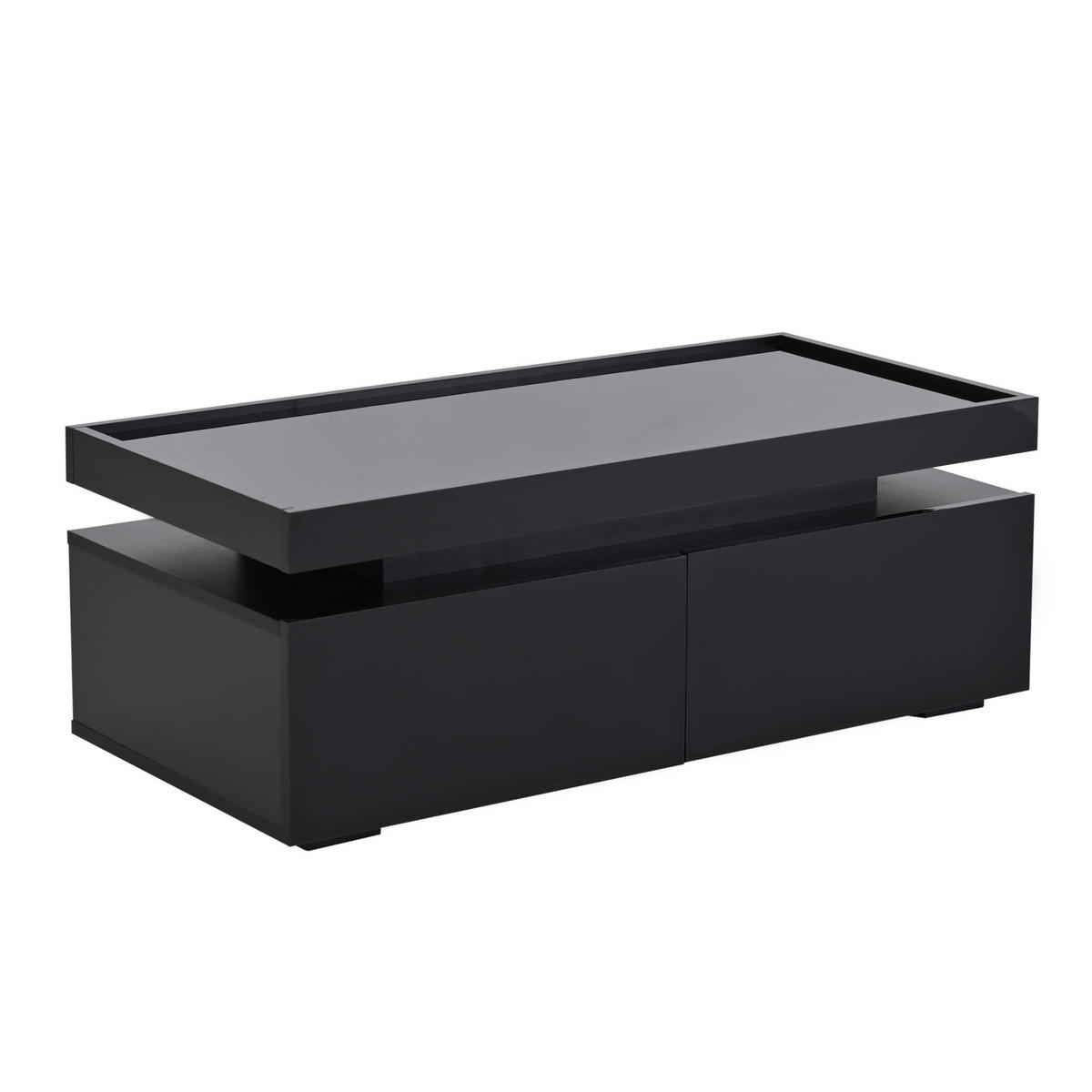 COUCHTISCH mit LED 95 x 45 x 35 cm Schwarz 2 Schubladen - Schwarz, Holzwerkstoff (95/45/35cm) - Meubliv