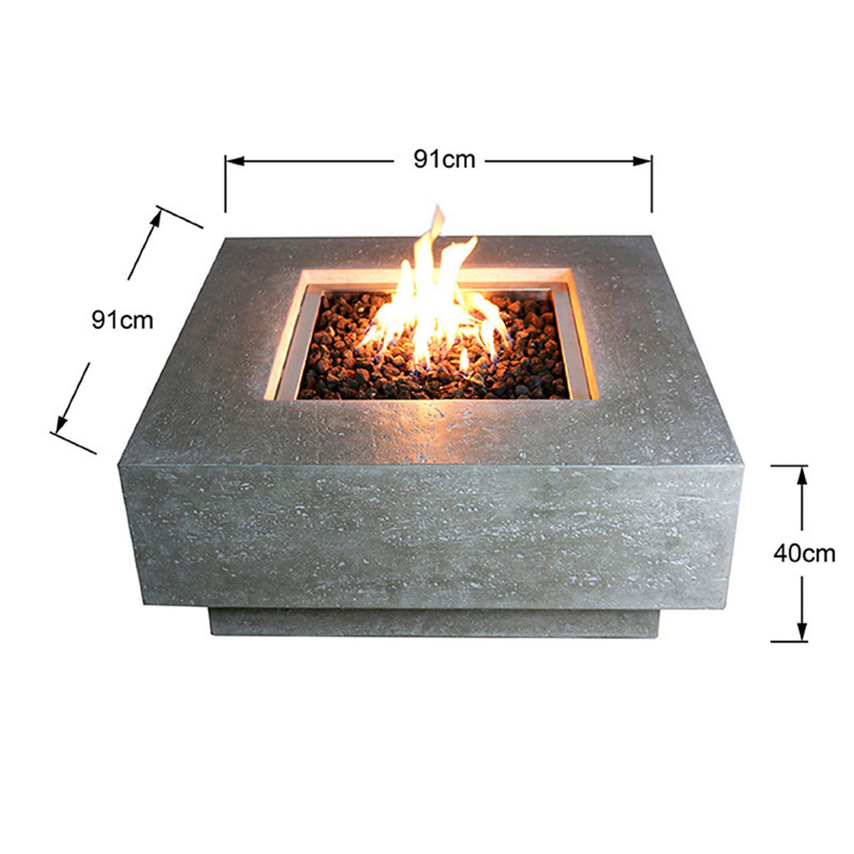 FEUERTISCH Manhattan Gasfeuerstelle aus GF-Beton 91/91/40 cm - Hellgrau, Naturmaterialien (91/40/91cm) - Elementi