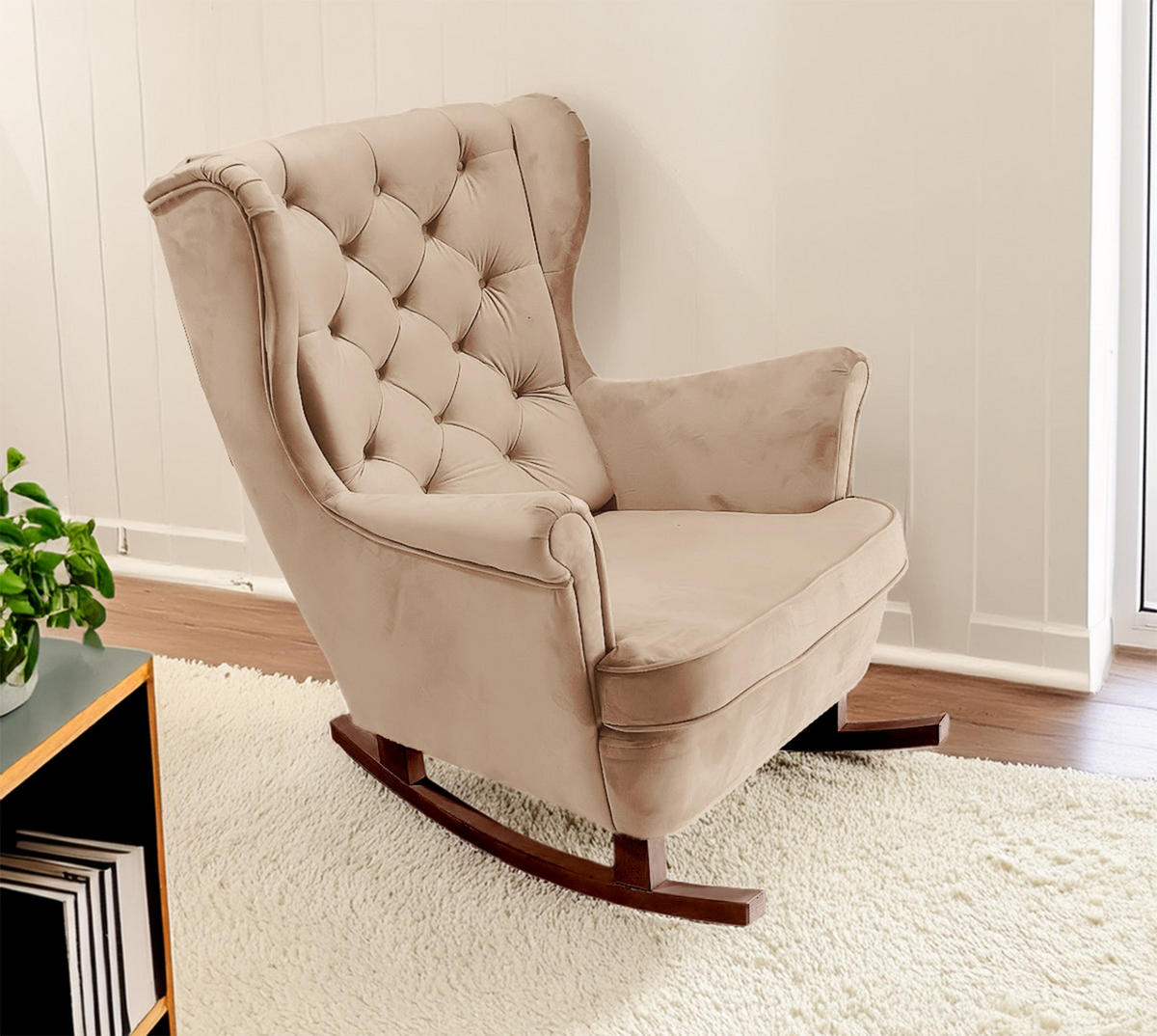 SCHAUKELSESSEL mit gepolstertem Sitz und Armlehnen, 102x81x95 cm, Beige_29800 - Braun/Cappuccino, Holz/Textil (81/102/95cm) - DomoHome