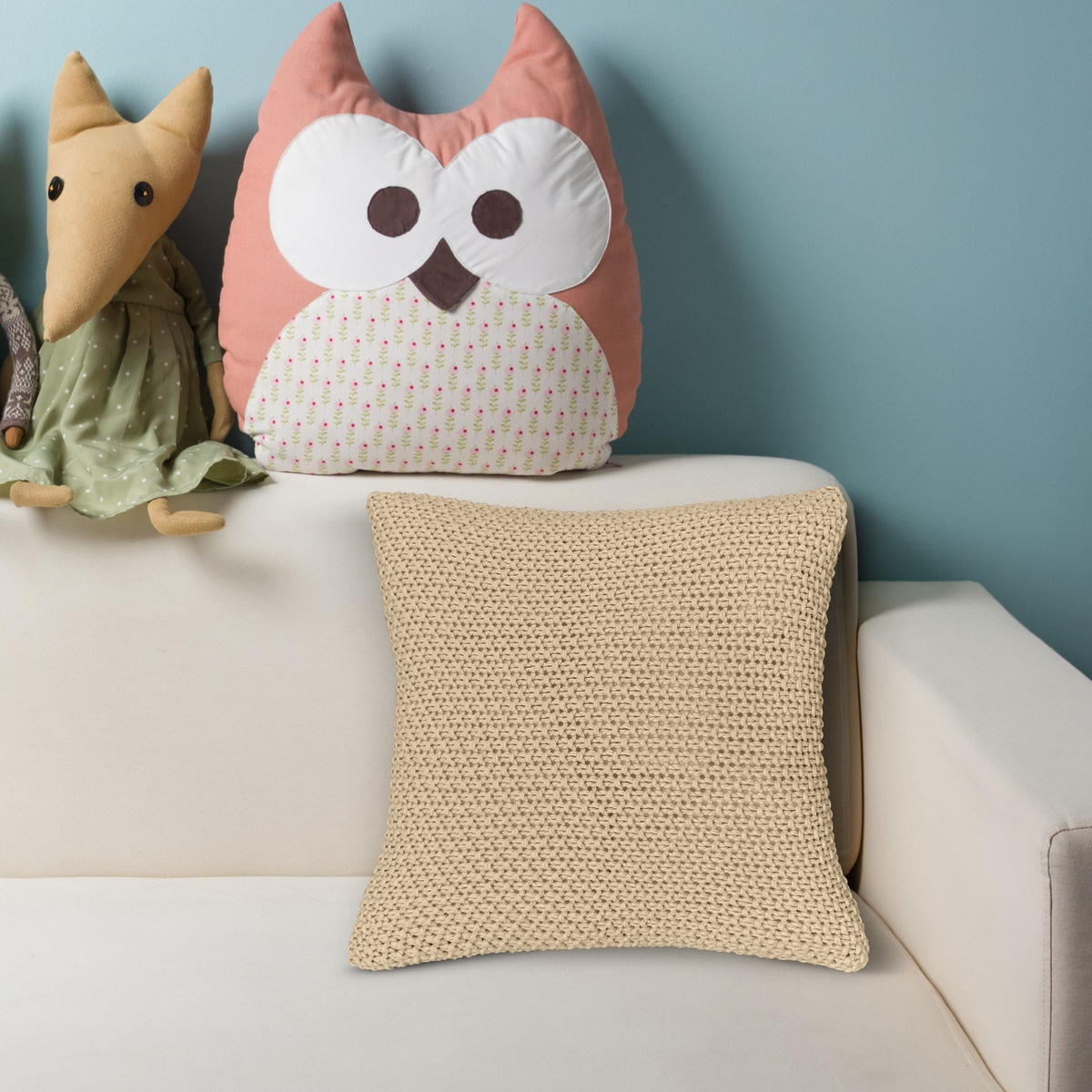 KISSENHÜLLE Strick beige 45/45 cm mit Reißverschluss - Beige, Textil (45/45cm) - wometo