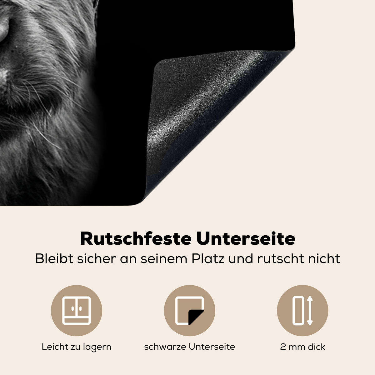HERDABDECKPLATTE Schottischer Highlander - Hörner - Schwarz - Weiß - Kuh - Wild - Tiere Herdabdeckung Induktionsfeld 75x52 cm - Schwarz, Kunststoff (75/52/0.2cm) - MuchoWow