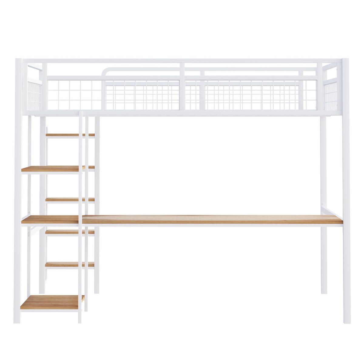 VISOKI krevet 140/200 cm s sigurnosnim ljestvama, stolom i policama, metalna konstrukcija, Bijela - bijela, metal (140/200cm) - Redom