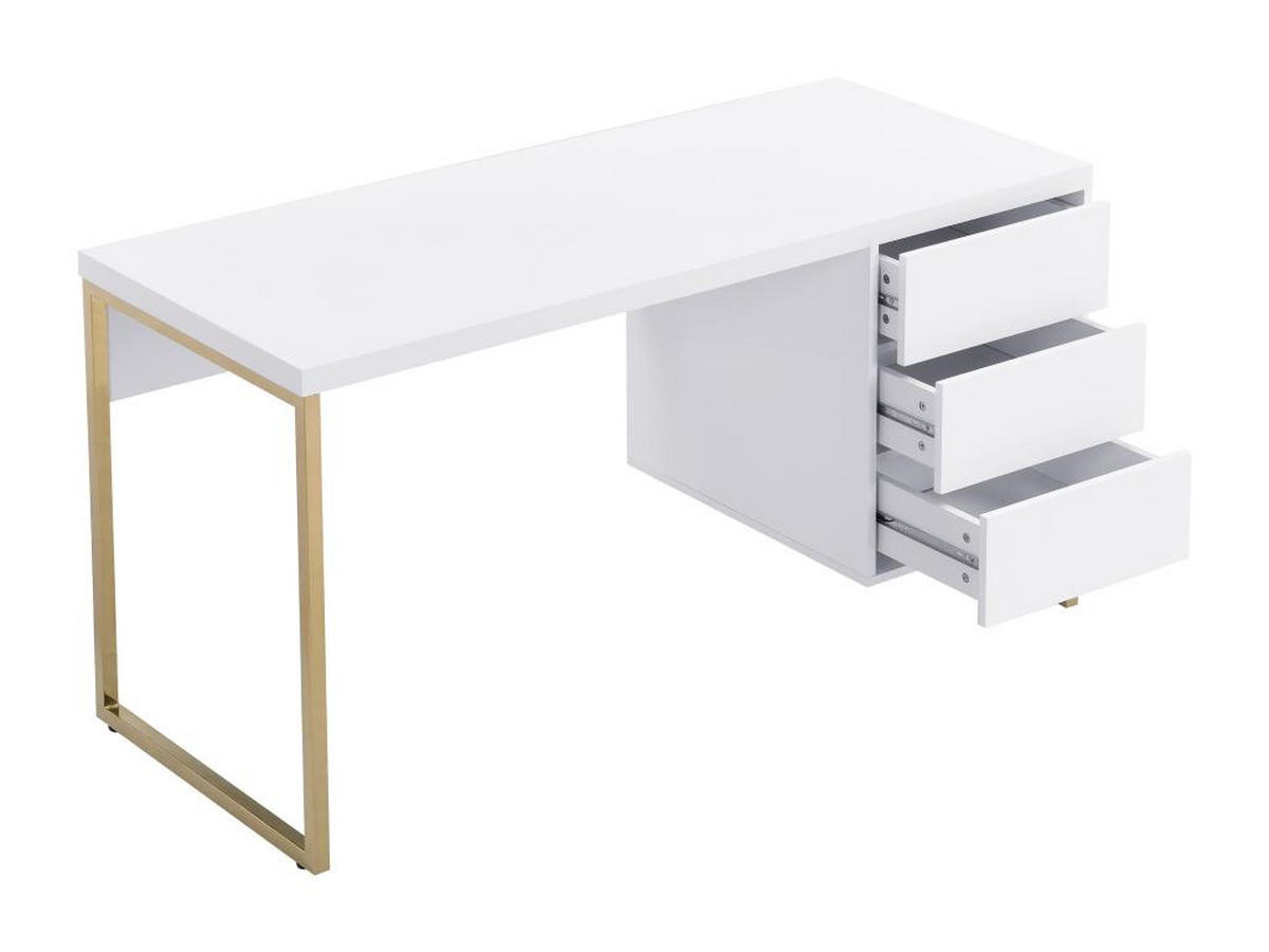 SCHREIBTISCH mit 3 Schubladen - MDF lackiert & Metall - Weiß & Goldfarben - TIMFIA - Weiß, Holz (140/60/75cm) - Pascal Morabito