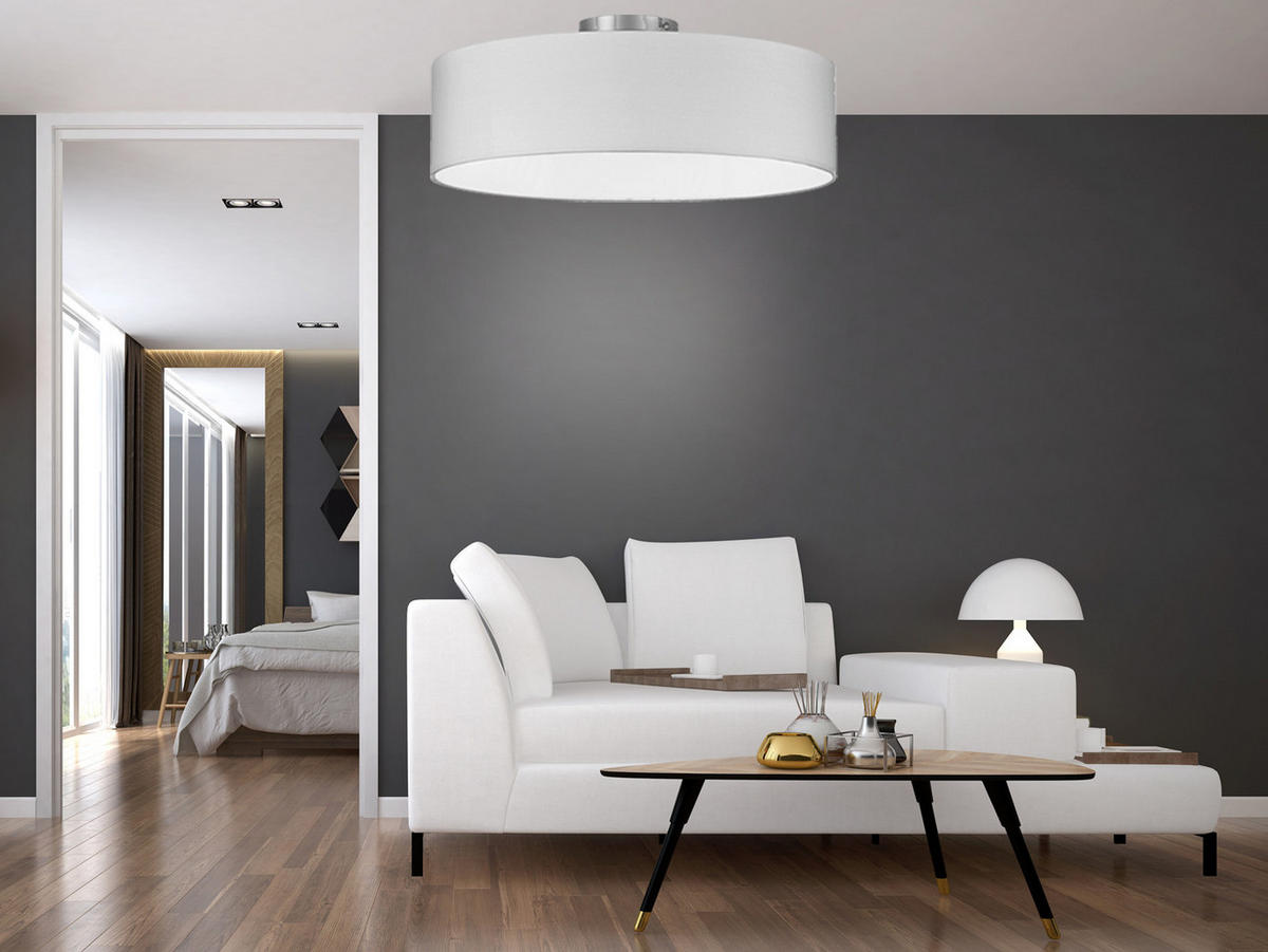 DECKENLAMPE Ø60cm, Lampenschirm Stoff Weiß - Weiß, Textil (60/60/17cm) - meineWunschleuchte