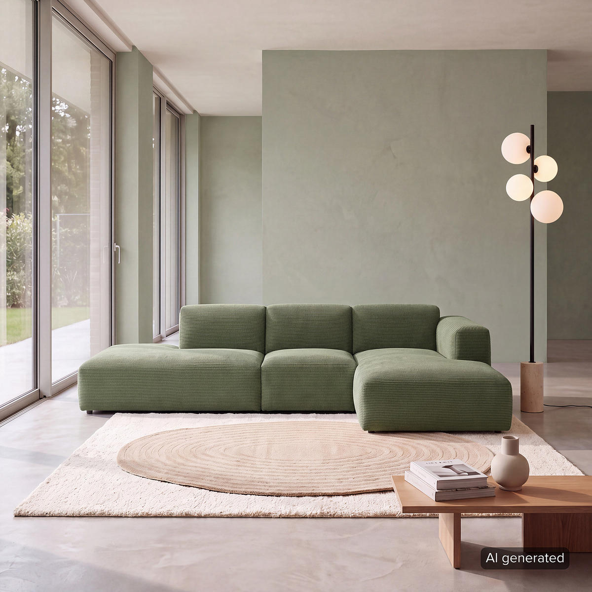 ECKSOFA mit Chaiselongue - Dunkelgrün/Schwarz, Kunststoff/Textil (290/173cm) - home24