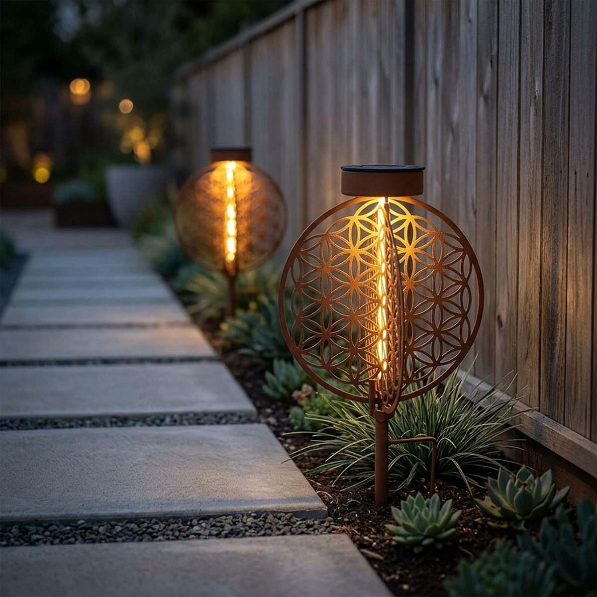 LED AUSSENLEUCHTE Lebensblume Rostfarben Braun - Braun, Metall (20/20/30cm)