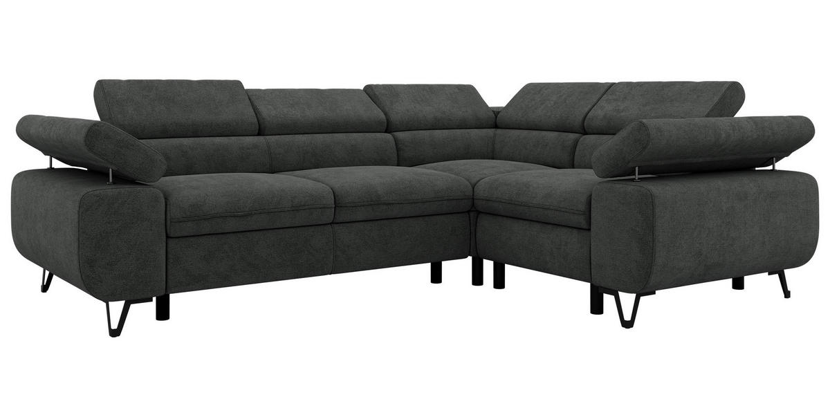 ECKSOFA ORSO L Dunkelgrau Stukture - Rechts Seite - Dunkelgrau/Schwarz, Textil/Metall (268/197cm) - MKS