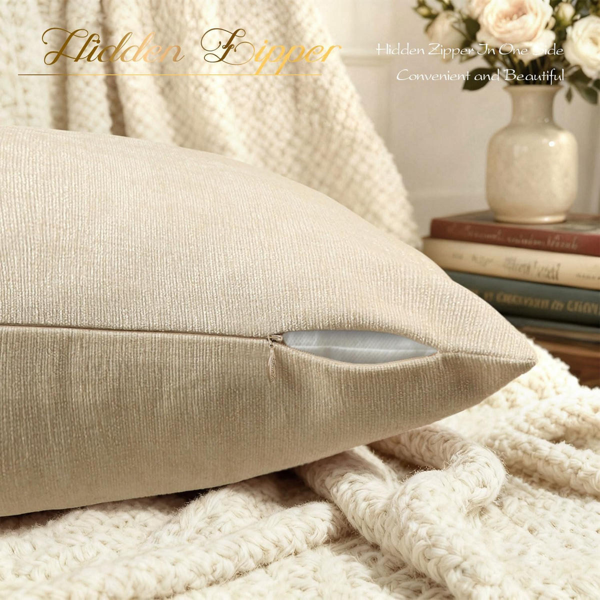KISSENBEZUG – ohne Füllung – beige – 30 x 50 cm – 4 Stück - Weiß, Textil (50/30cm)