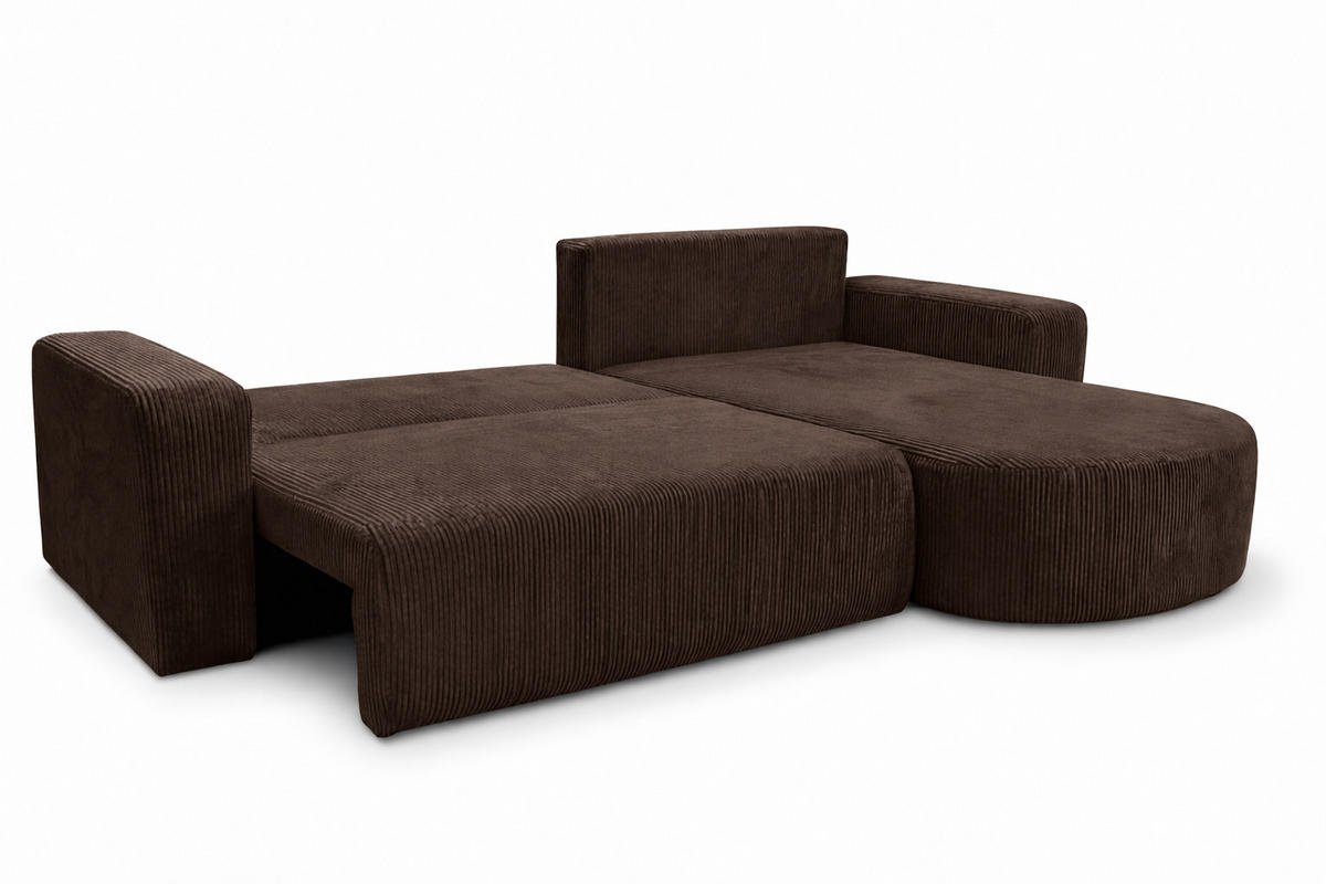 ECKSOFA Mit Schlaffunktion, Cordstoff Poso, Braun, Rechts, ROUND ONE XL - Braun, Holz (271/175cm) - Kaiser Möbel