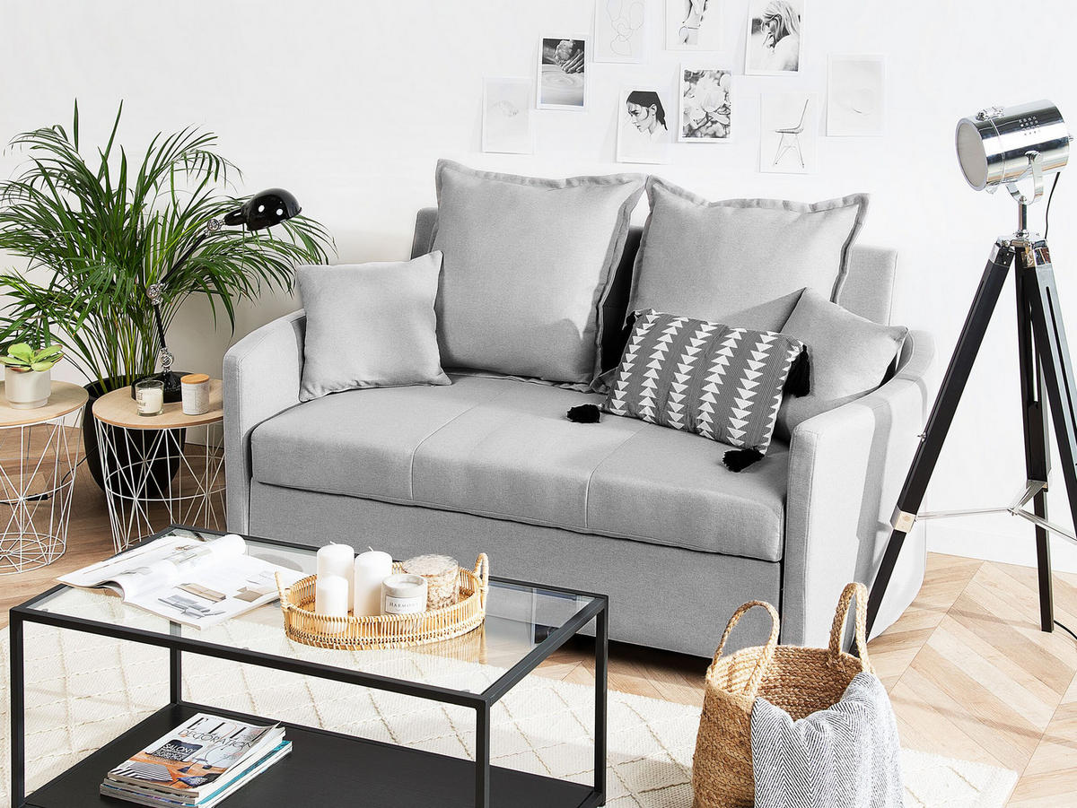 2-SITZER-SCHLAFSOFA Polsterbezug Hellgrau Hovin - Hellgrau, Textil (166/84/92cm) - Beliani