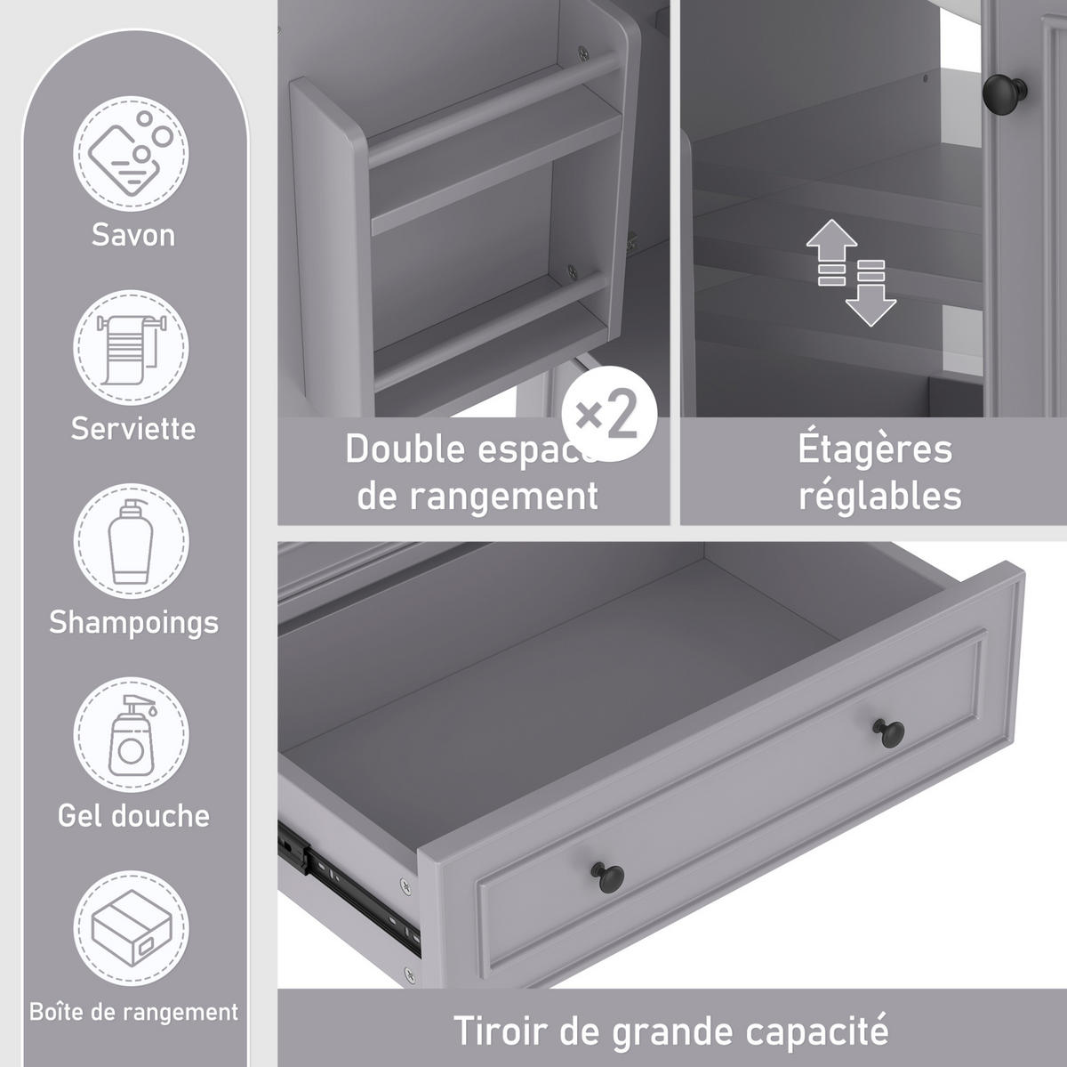 WASCHTISCHKOMBI 76/46/87 cm Grau aus Keramik und MDF mit Stauraum - Grau, Holzwerkstoff (76/87/46cm) - OKMYHOME