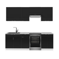 KÜCHENZEILE Fame-Line, Schwarz gestreift/Weiß, 240 cm ohne Arbeitsplatte - Schwarz/Weiß, Holzwerkstoff (240/81.6/46cm) - Vicco