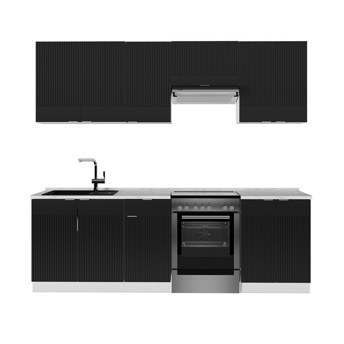 KÜCHENZEILE Fame-Line, Schwarz gestreift/Weiß, 240 cm ohne Arbeitsplatte - Schwarz/Weiß, Holzwerkstoff (240/81.6/46cm) - Vicco