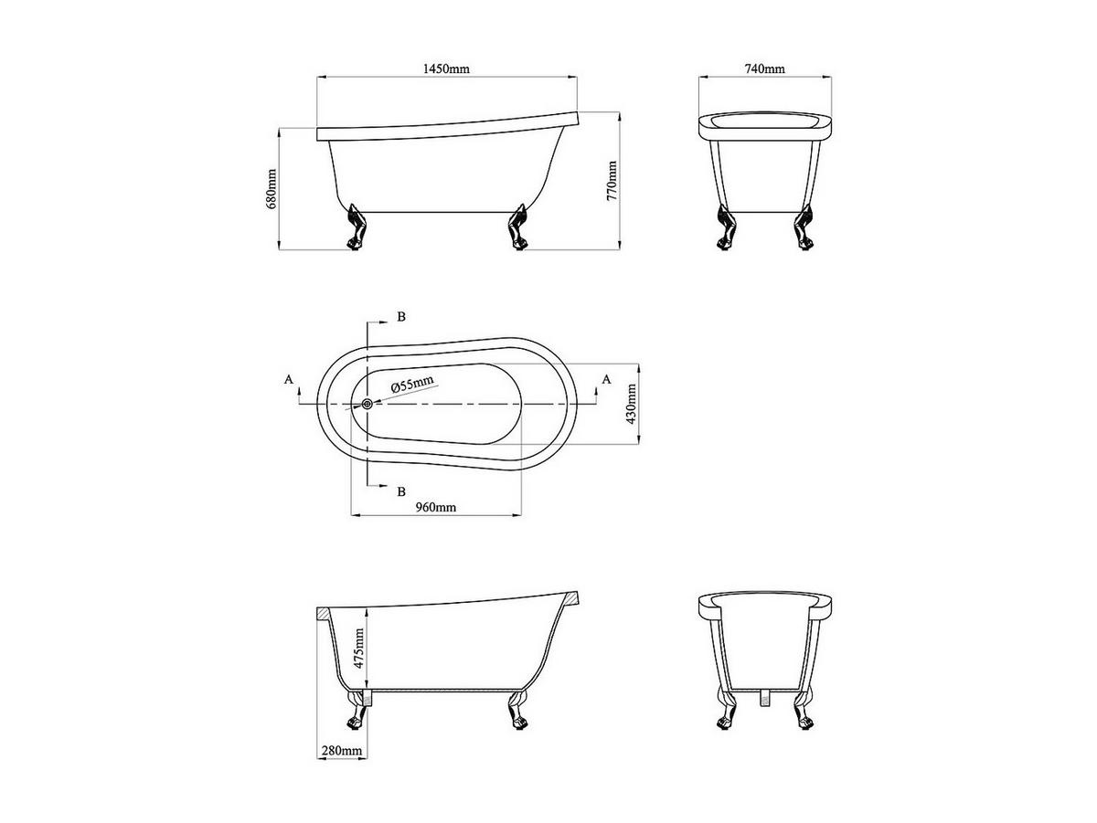 FREISTEHENDE Badewanne mit Füßen - 1 Person - acryl - blau Nisos - Blau, Kunststoff (145/77/74cm) - Vente-Unique