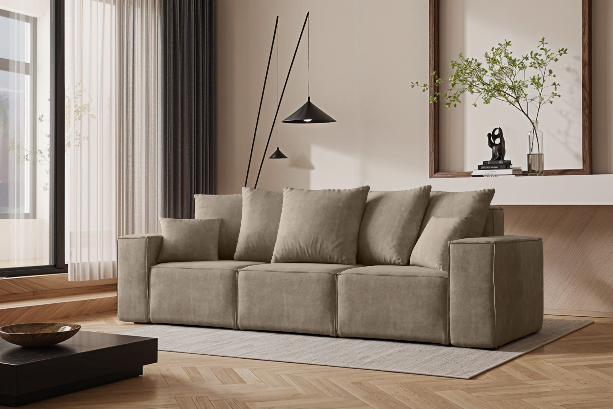 SOFA 3-Sitzer ELLA Modern Mit Schlaffunktion Stoff Noel Beige - Beige, Holz/Textil (247/78/90cm) - Kaiser Möbel