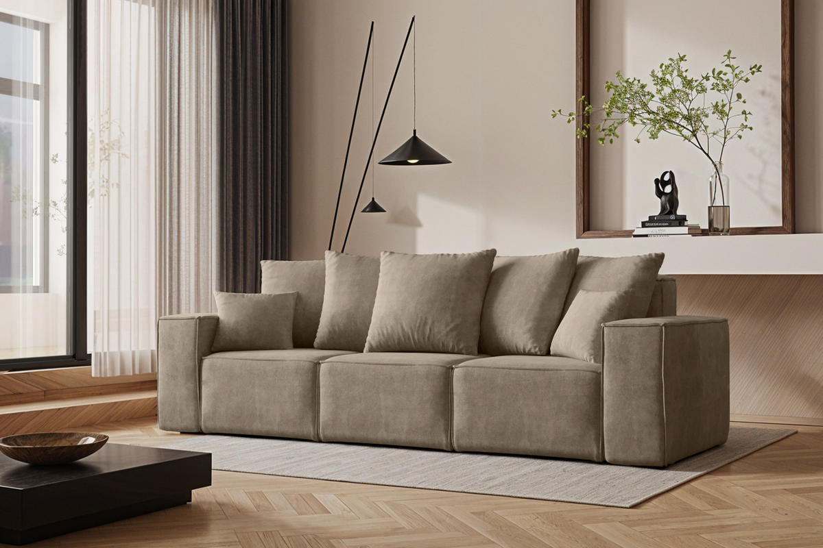 SOFA 3-Sitzer ELLA Modern Mit Schlaffunktion Stoff Noel Beige - Beige, Holz/Textil (247/78/90cm) - Kaiser Möbel
