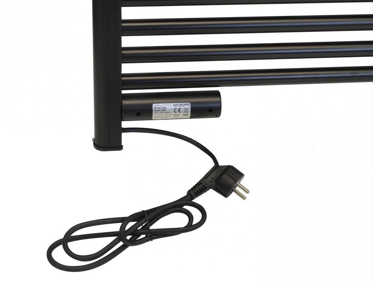 HANDTUCHTROCKNER Schwarz mit Elektrosystem und Wandhalterung 500 W - Schwarz, Metall (54/107/4cm) - Purline