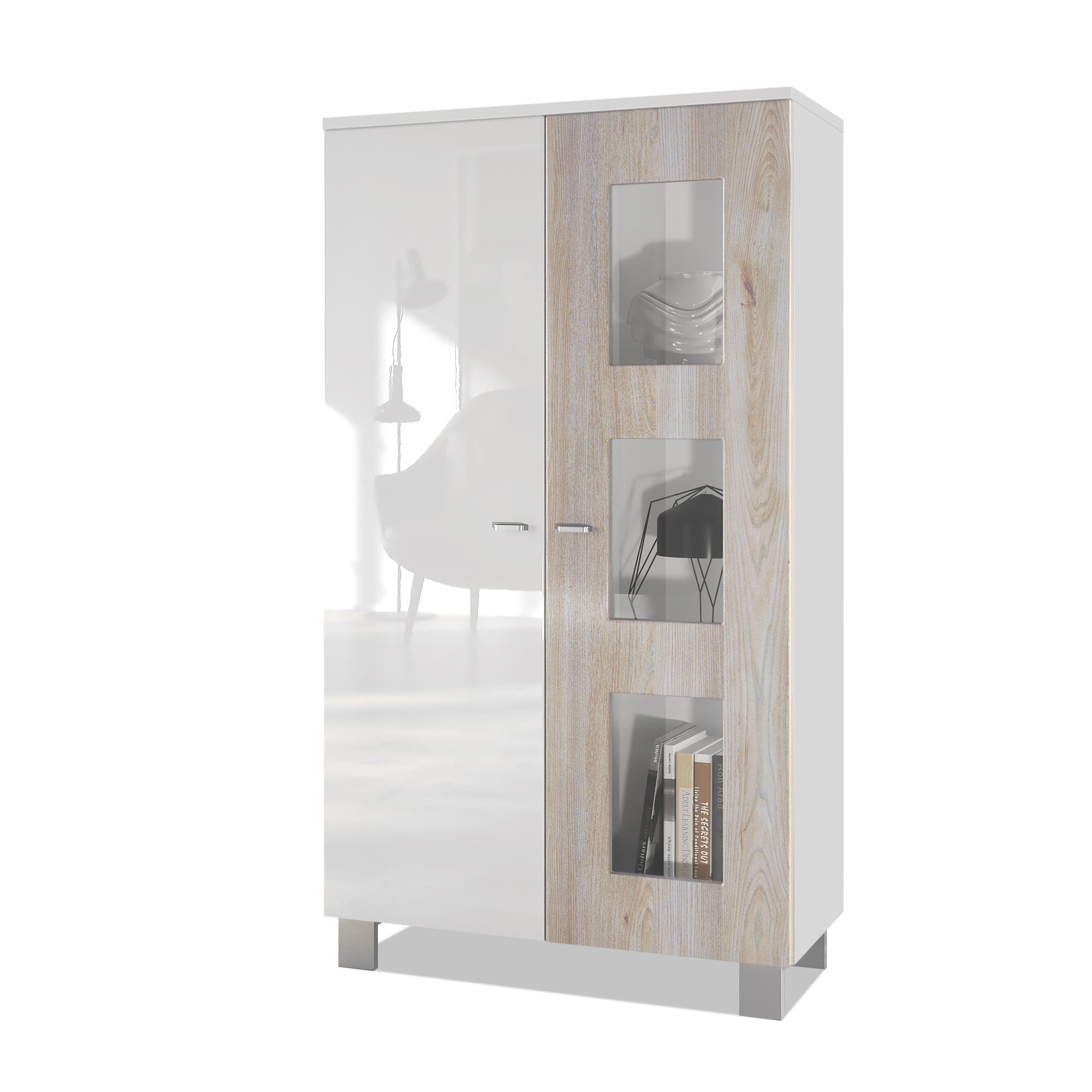 VITRINE Denjo Tür in Eiche Nordic - Silbereichenfarben, Holzwerkstoff (71/129/35cm) - Vladon