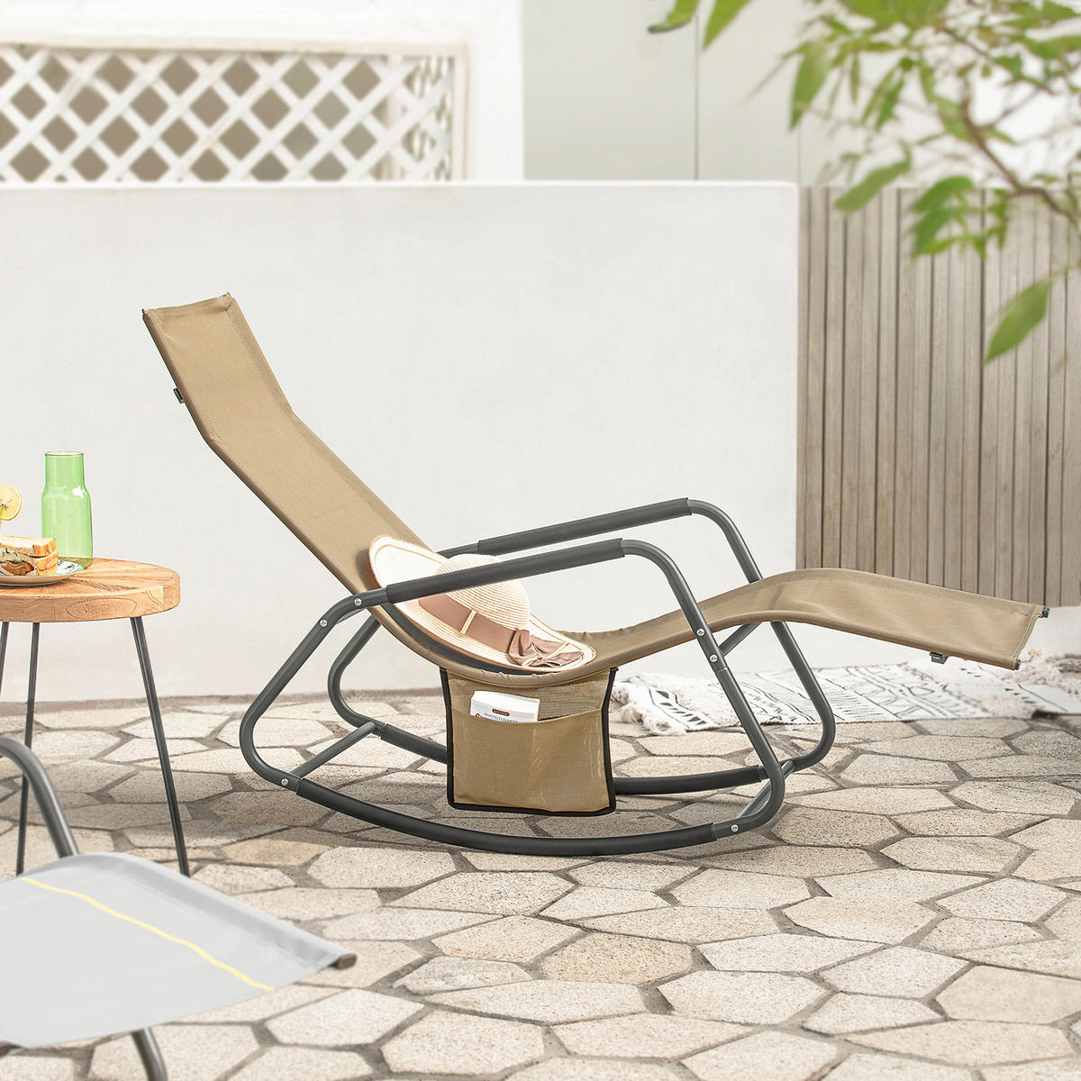 SONNENLIEGE Khaki - Braun, Metall (145/85/57cm) - SoBuy