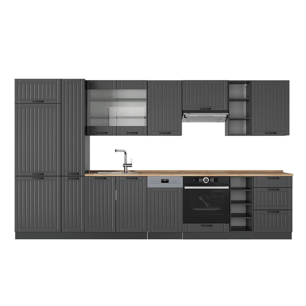KUHINJA Fame-Line Temno siva 355 cm , DP Hrast - temno siva/antracit, leseni material (355/81.6/60cm) - Vicco