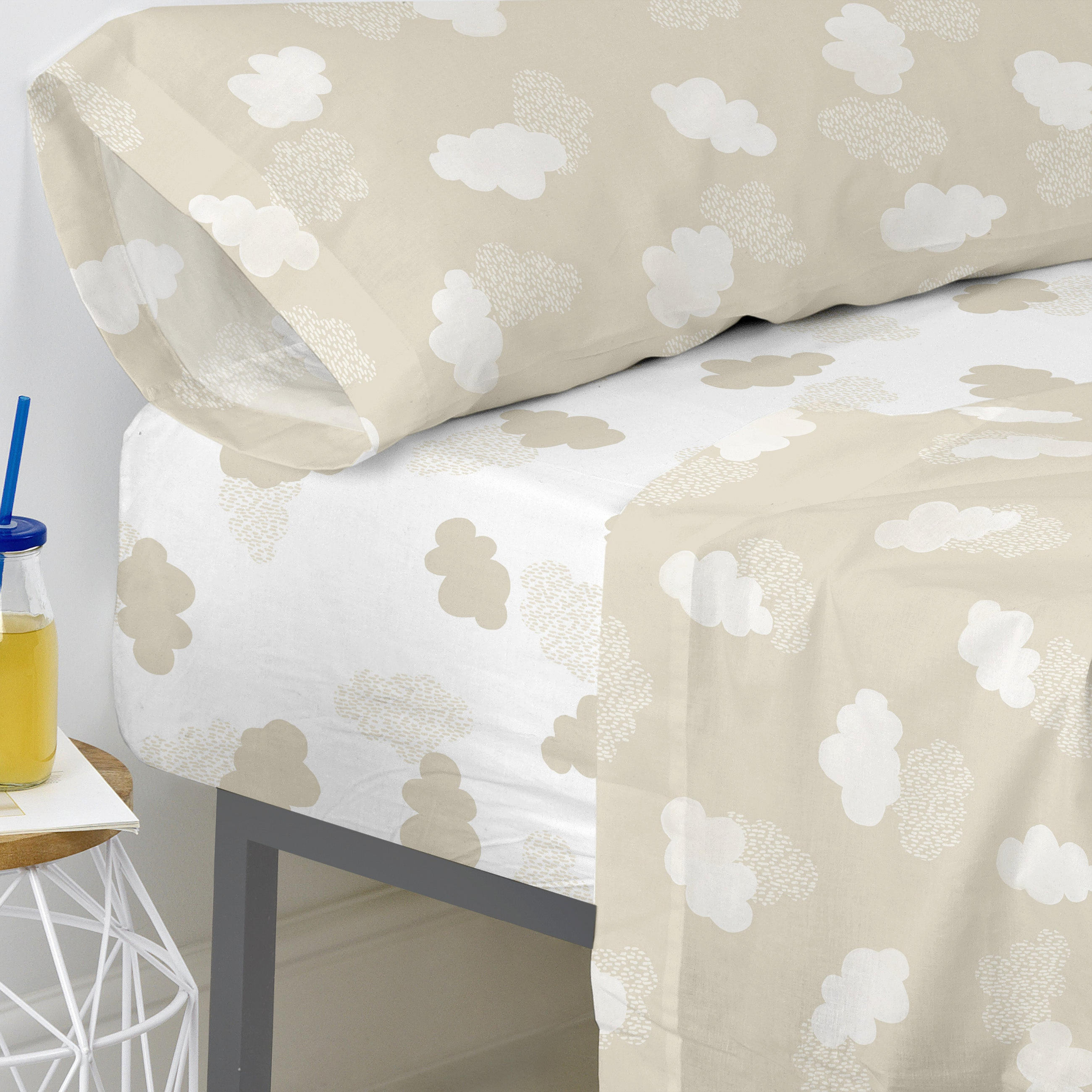 SPANNBETTTUCH clouds 90x200x32 cm beige - Beige, Textil (90/200cm) - Happy Friday