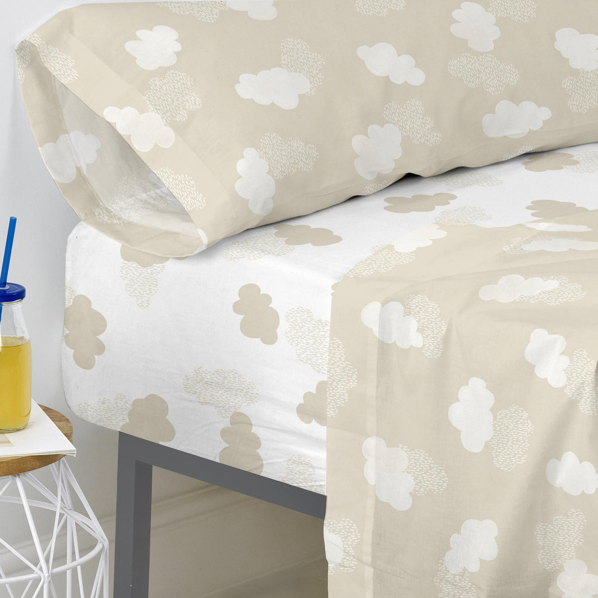 SPANNBETTTUCH clouds 90x200x32 cm beige - Beige, Textil (90/200cm) - Happy Friday