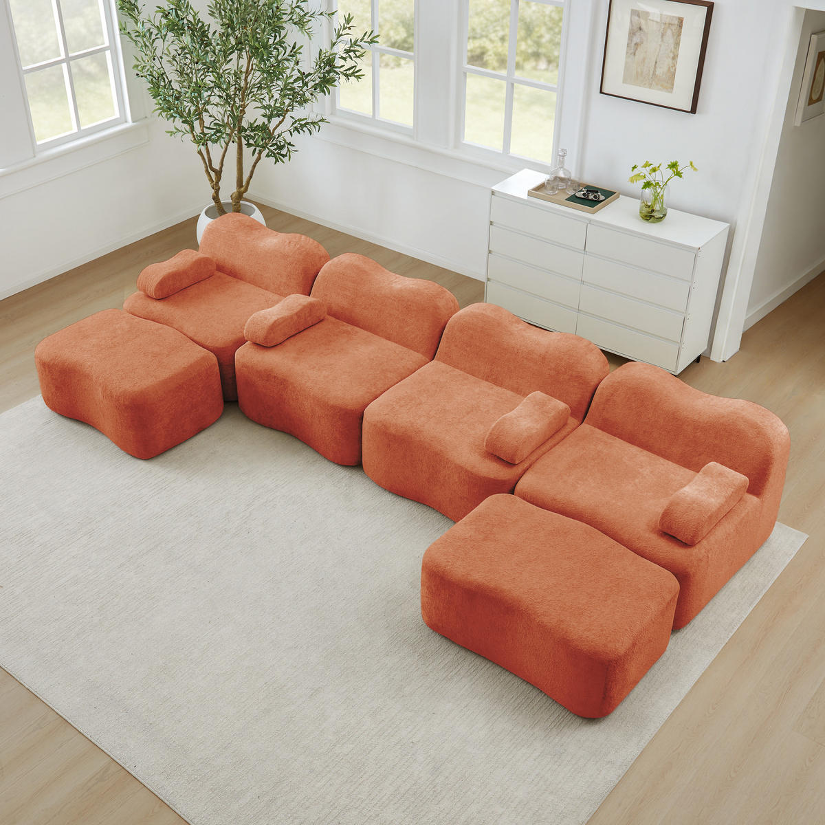 WOHNLANDSCHAFT DE-34348 4-Sitzer mit 2 Ottomans Orange - Orange, Textil (167/70/384cm) - ComfortXL