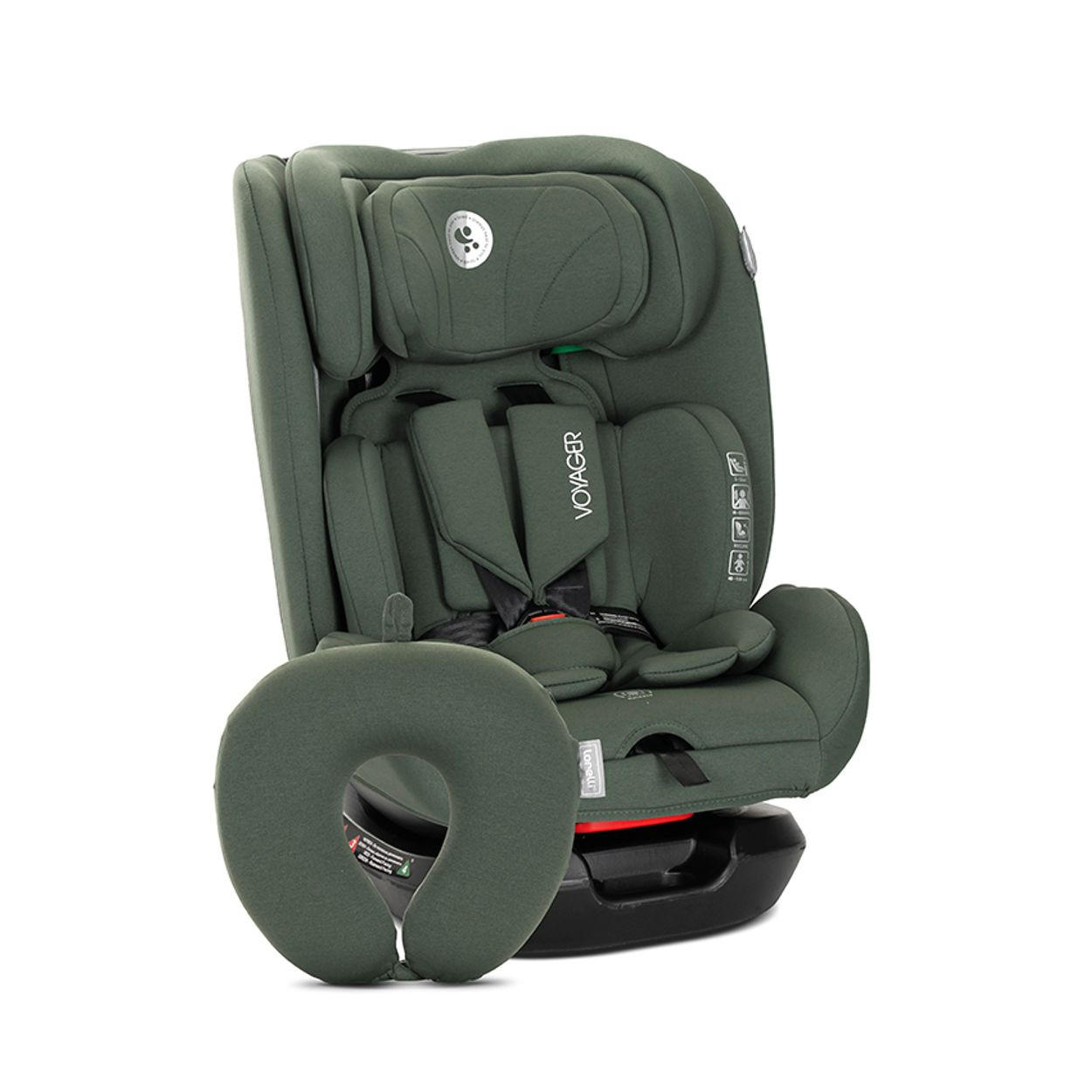 KINDERSITZ Voyager (40-150 cm) dunkelgrün Nackenkissen, Kopfstütze, Gurt, i-Size, Polyester, Memory Foam - Grün, Kunststoff (43/75/46cm) - Lorelli