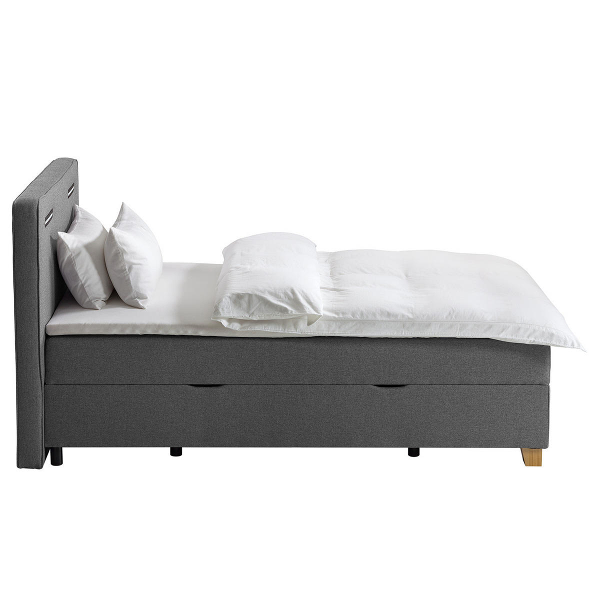 BOXBETT mit Stauraum - inkl. Beleuchtung - Dunkelblau, Holz/Textil (120/200cm) - home24