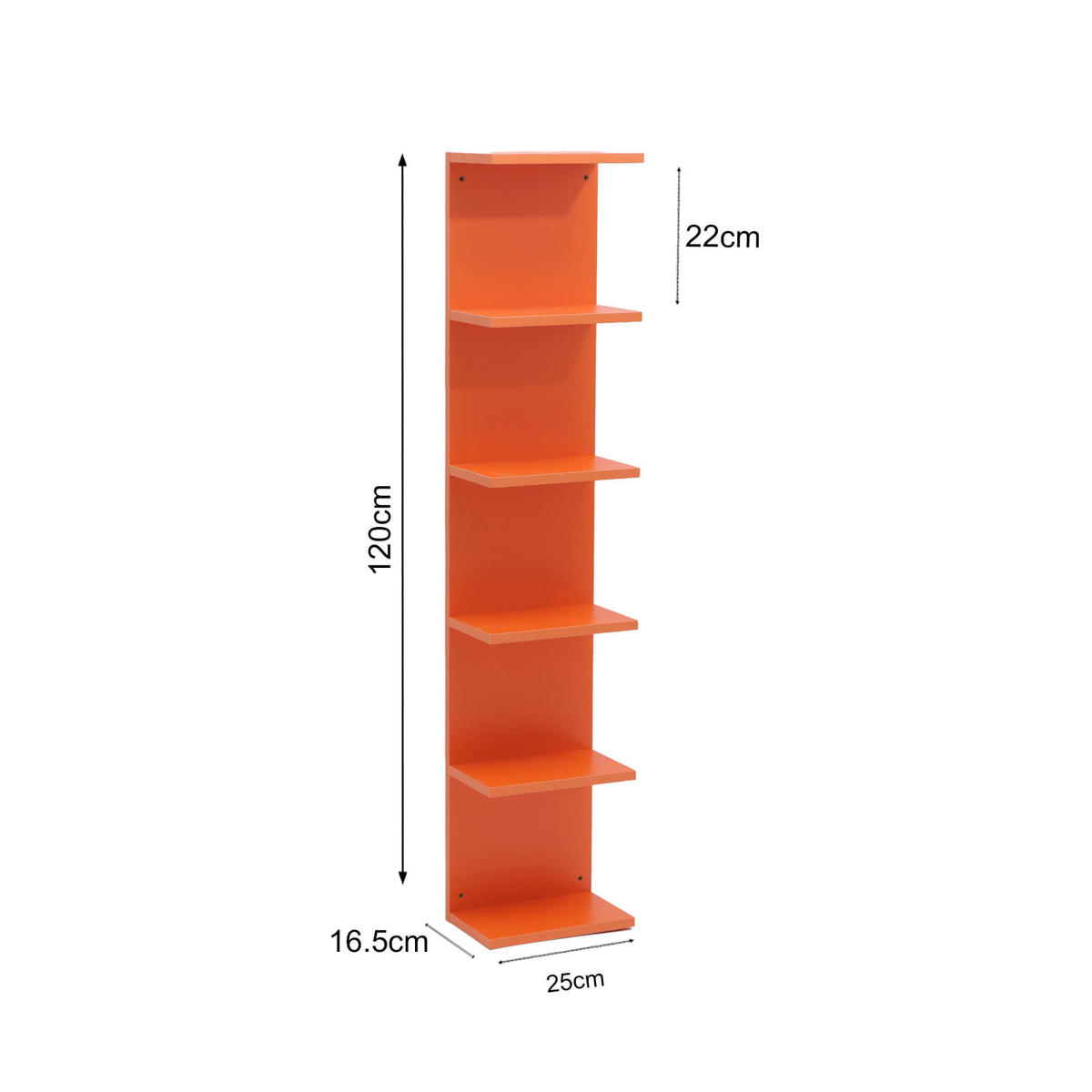 BÜCHERREGAL 6 Ablagen Orange 25/16,5/120 - Orange, Holz (25/120/17cm) - Mobili Rebecca