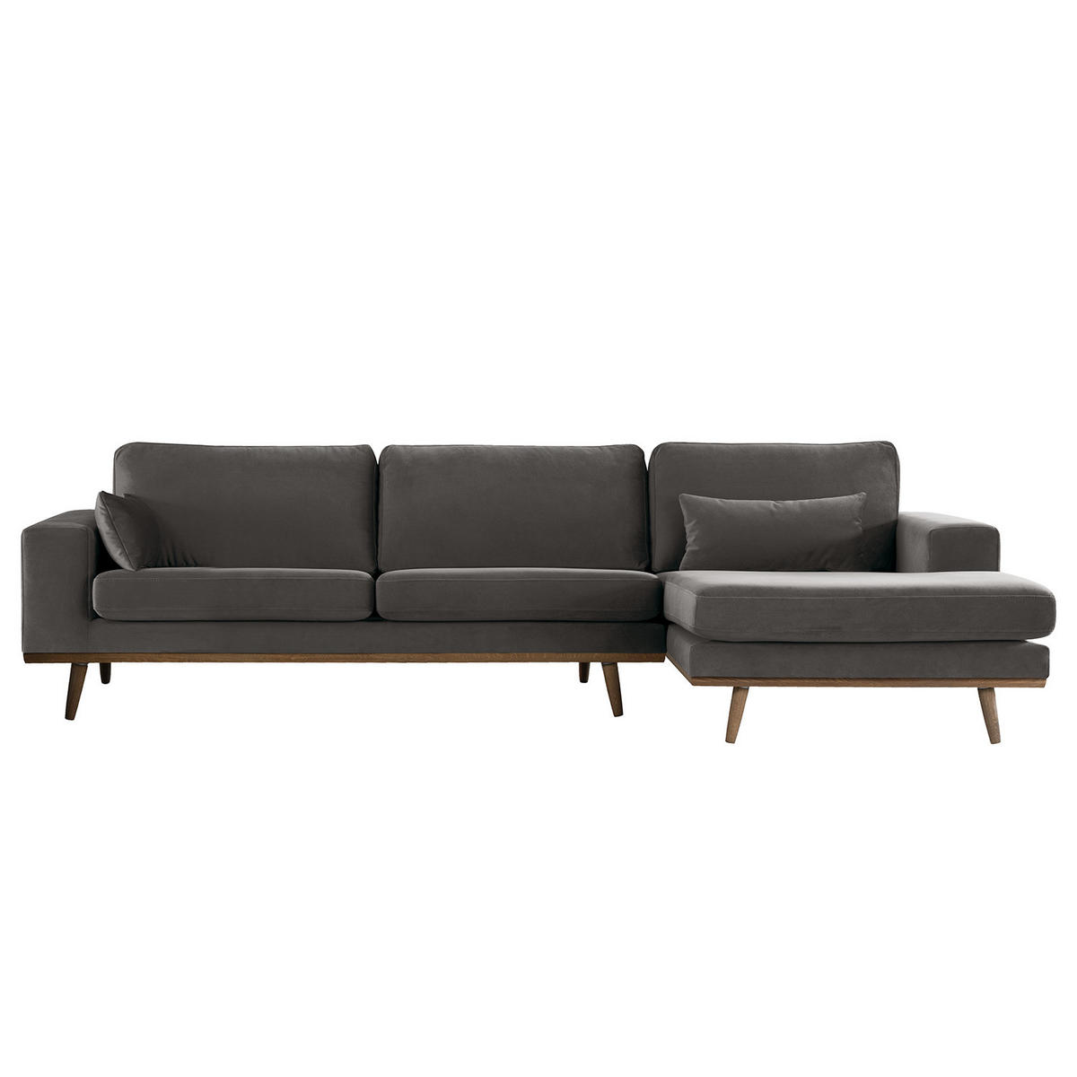 ECKSOFA mit Longchair - Eichefarben/Dunkelgrau, Eichenholz/Textil (281/153cm) - home24