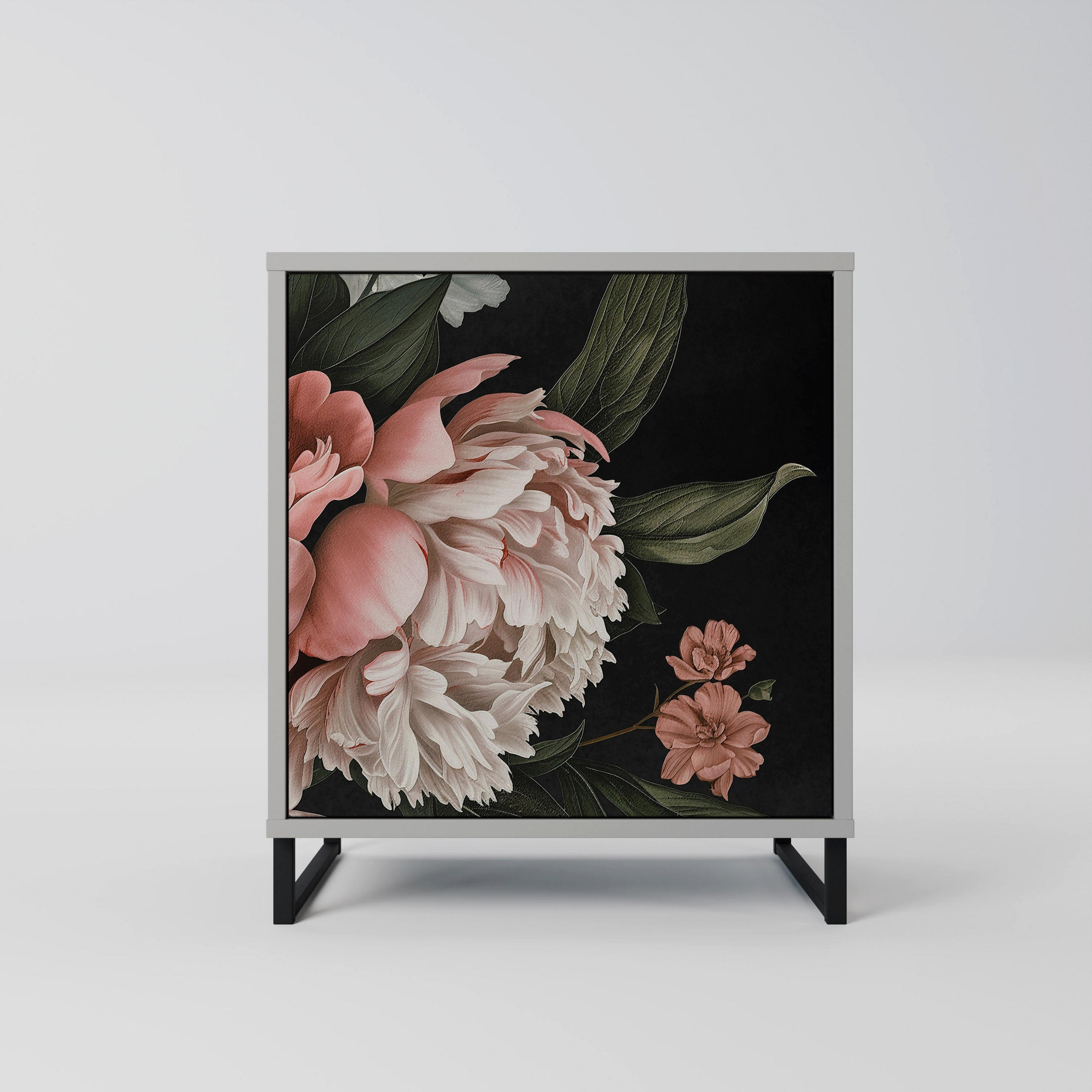 SIDEBOARD LUSH ELEGANCE, Grau, 57,5x42x67,5 cm, Schwarze Metall-Rahmenfüße - Multicolor/Schwarz, Holzwerkstoff/Metall (57.5/67.5/42cm) - SpaceRebels