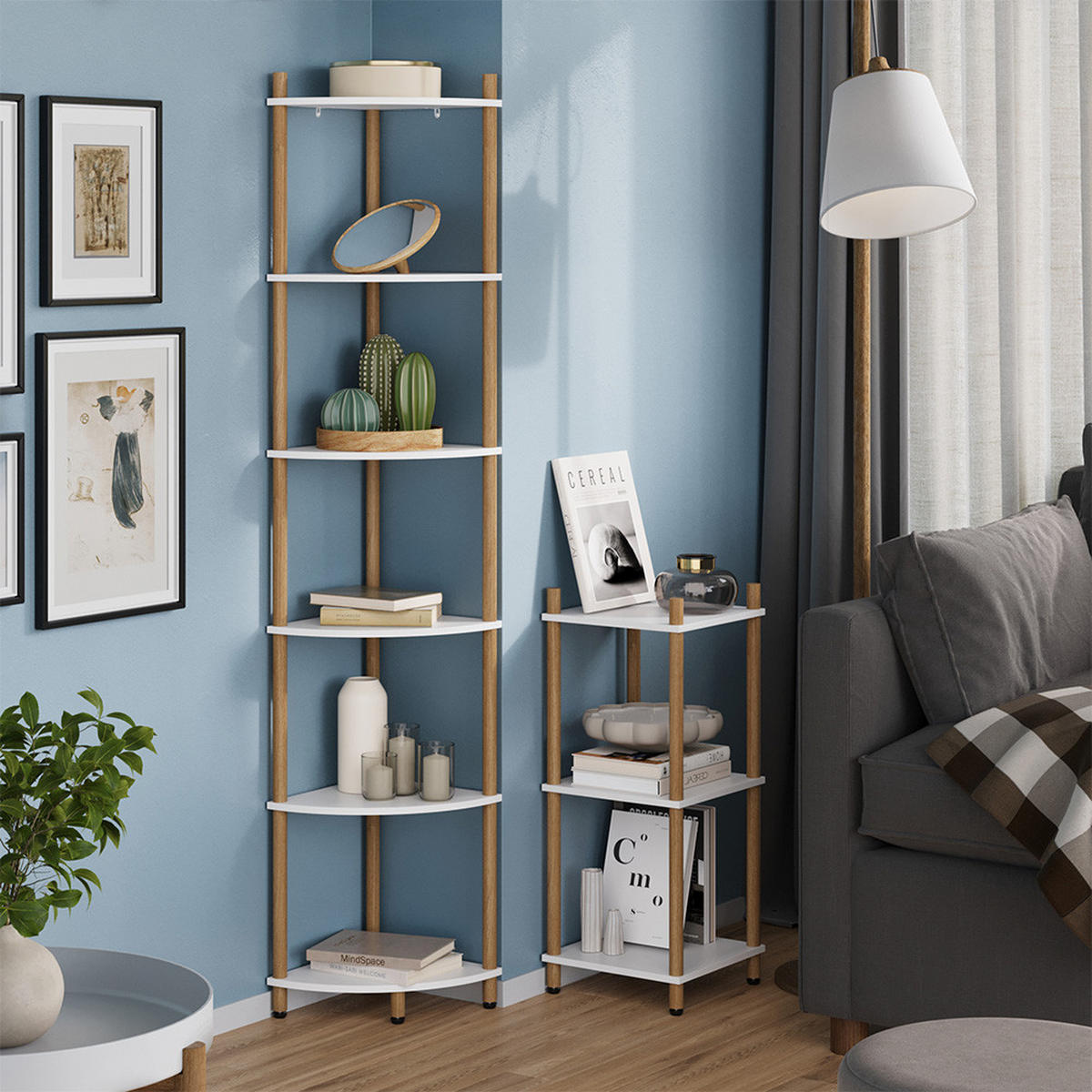 ROHOVÁ POLICE Bivio Bílá/borovice - bílá, kompozitní dřevo (30/72/30cm) - Vicco