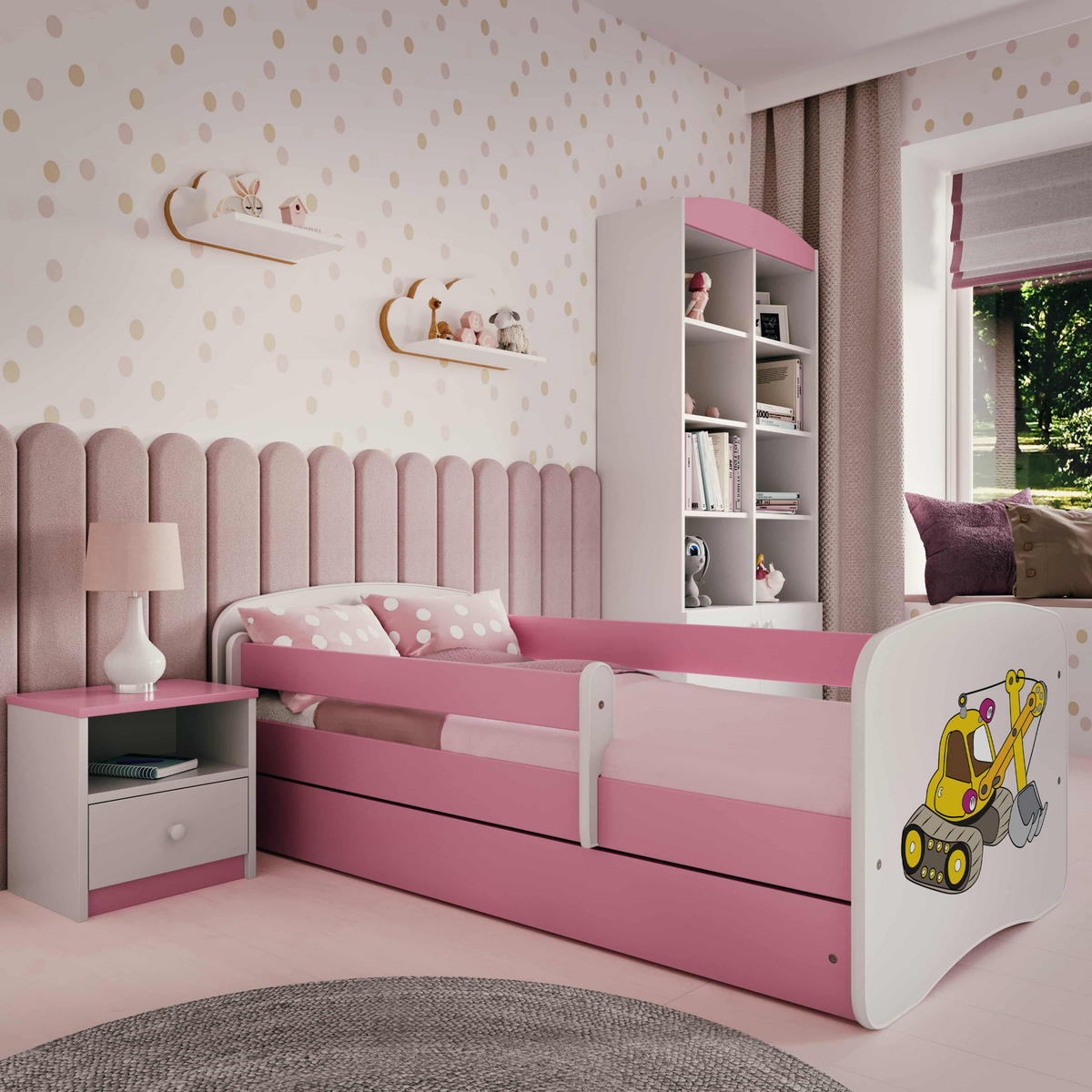 KINDERBETT Bagger mit Schublade 180/80 90/61/184 - Rosa, Holzwerkstoff (80/180cm) - RAUMHIRSCH FURNITURE