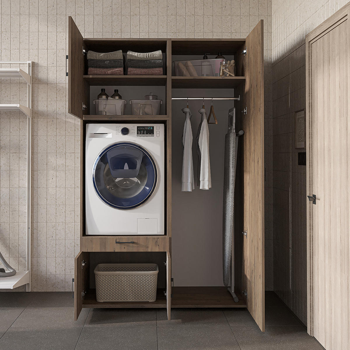 WASCHMASCHINENSCHRANK Serie 3 127cm Breit, 205cm Hoch - Eichefarben, Holzwerkstoff (127/205/67cm)