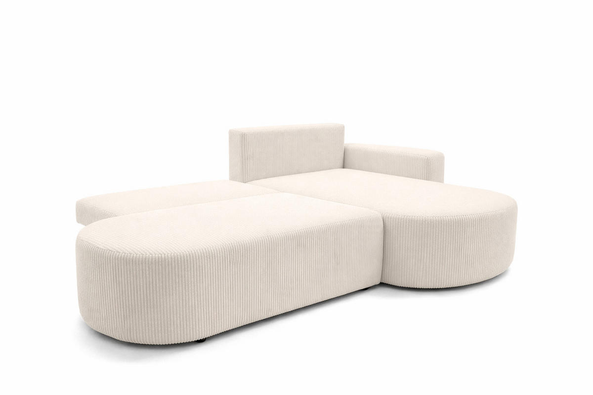ECKSOFA Mit Schlaffunktion Und Bettkasten, Cordstoff Poso, Beige, Rechts, ROUND ONE OPEN XL - Creme, Holz (262/175cm) - Kaiser Möbel