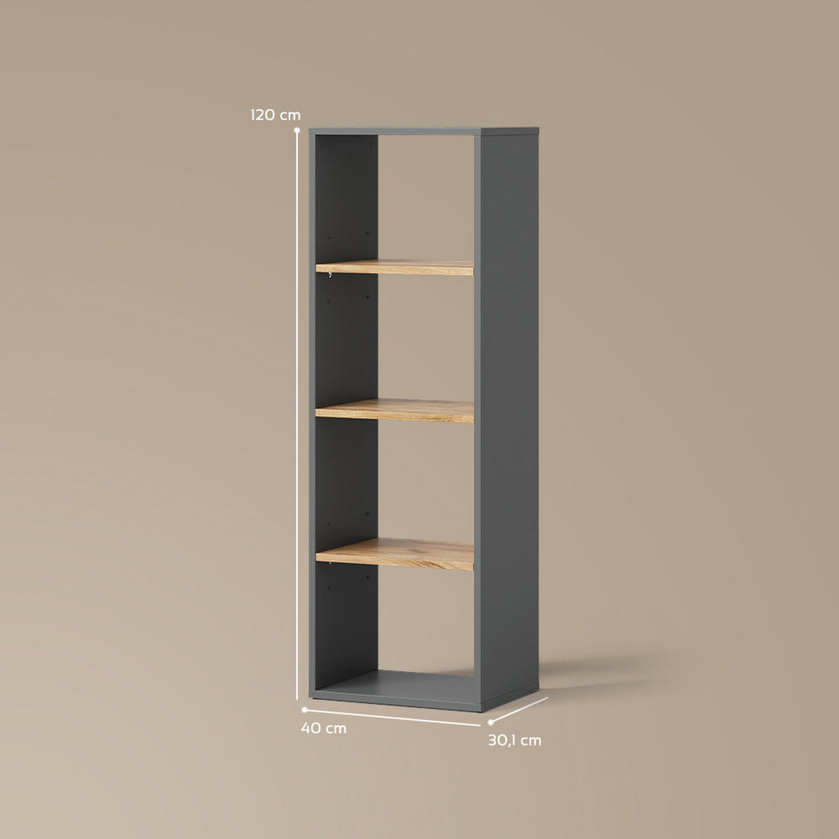 BÜCHERREGAL Lorena Anthrazit/Goldkraft Eiche mit 4 Fächern - Anthrazit, Holzwerkstoff (40/120/30cm) - Livinity®