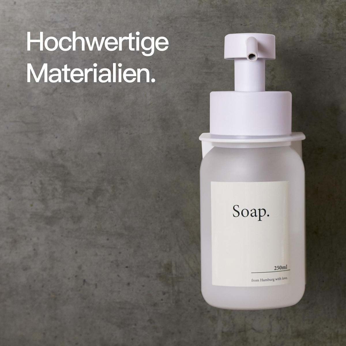 SEIFENSPENDER MIT WANDHALTER OHNE BOHREN Weiß / Milchglas - Transparent/Weiß, Glas/Metall (7/17/10cm) - Designfabrik Hamburg