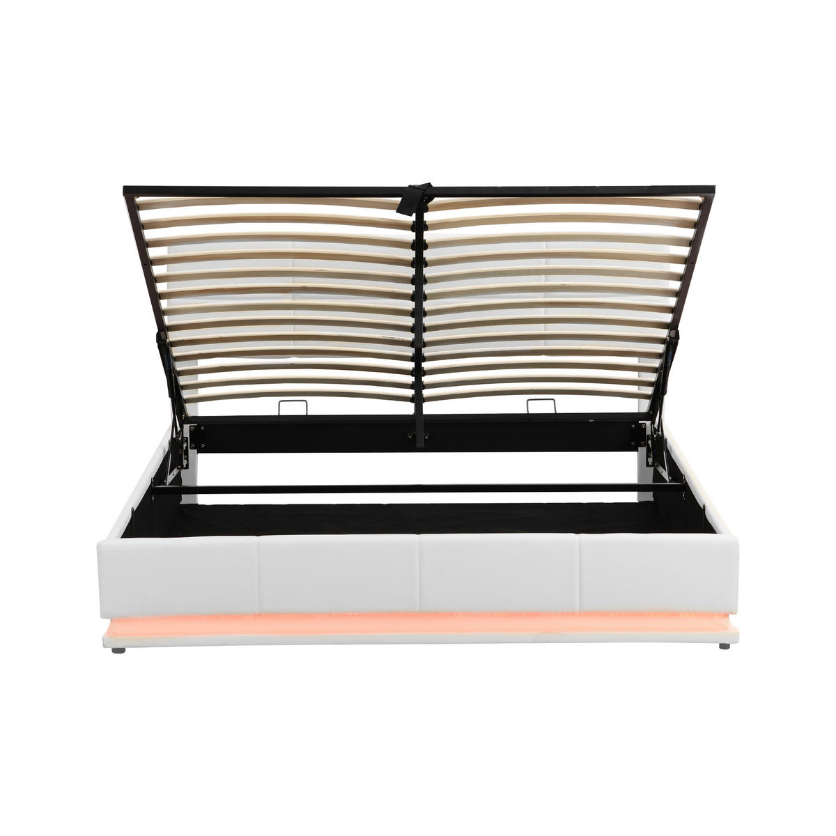 POLSTERBETT 180/200 cm weiß LED-Beleuchtung mit hydraulisch anhebarem Bettkasten - Weiß, Textil (180/200cm) - OKWISH