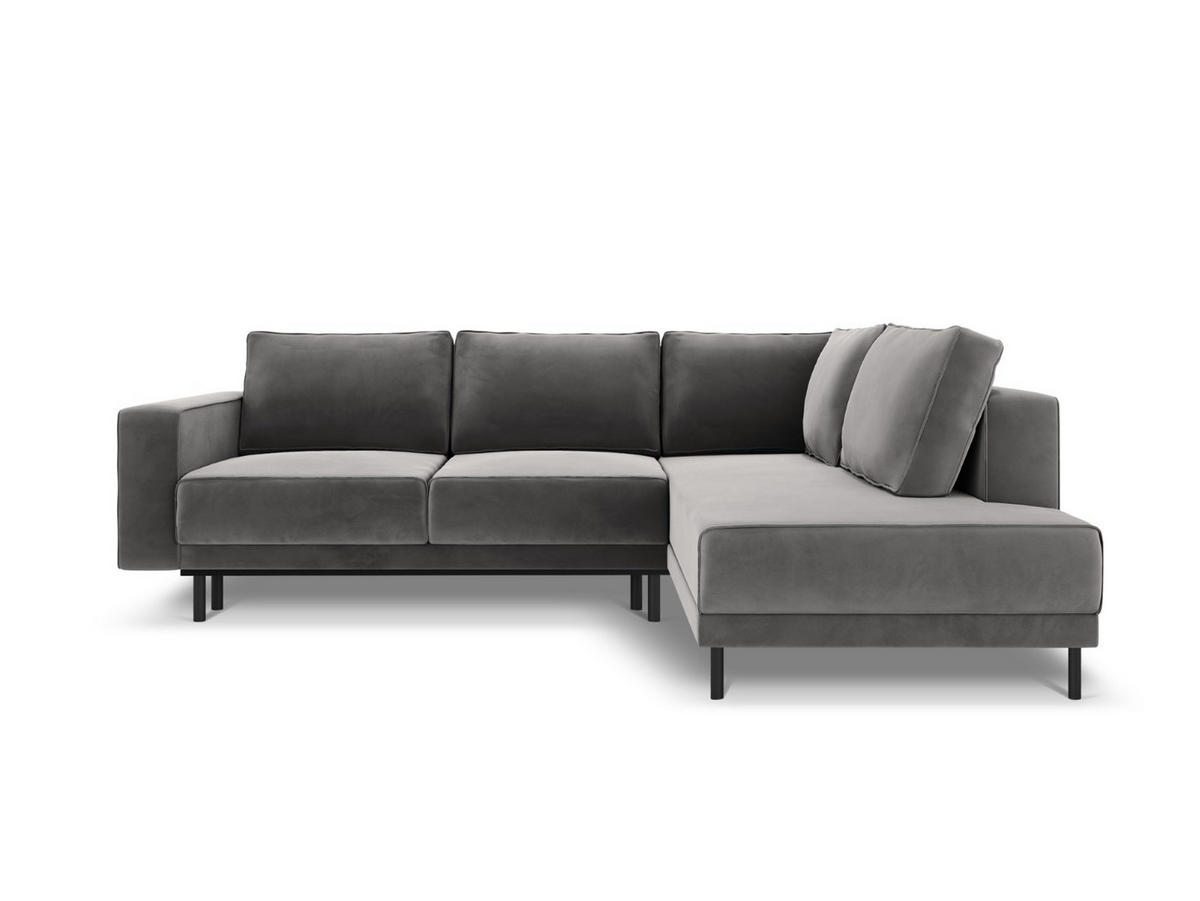 AUSKLAPPBARES-ECKSOFA rechts Caro aus Samt hellgrau 5 Sitzplätze - Hellgrau, Textil (187/247cm) - Micadoni