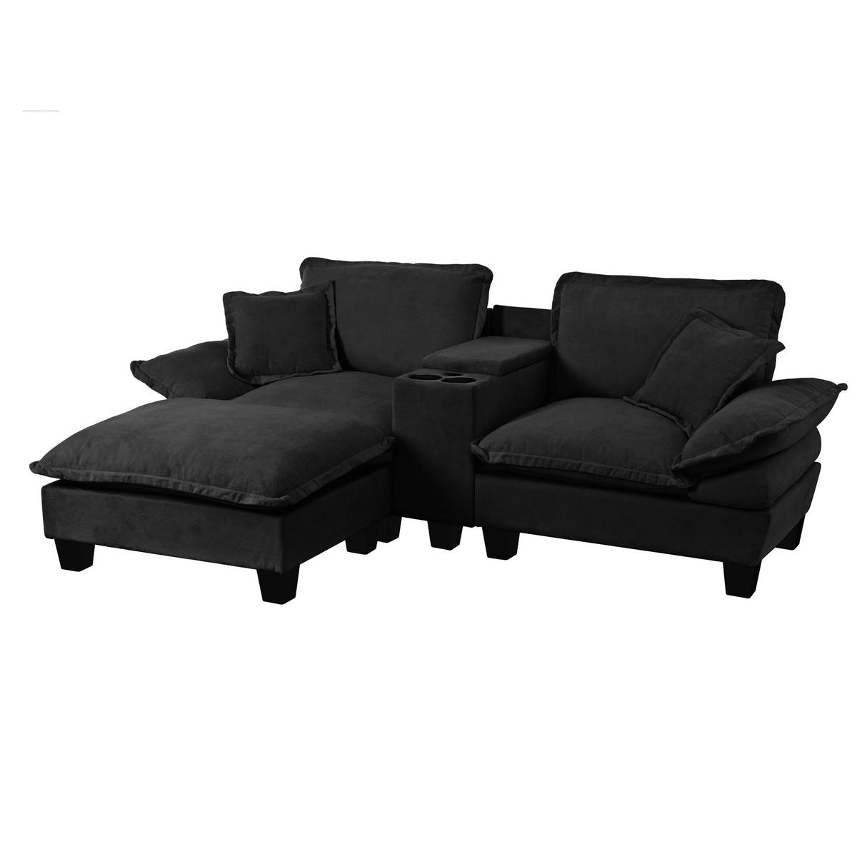 SOFA mit Ottomane und Stauraum 224 x 151 cm Chenille Black - Schwarz, Holzwerkstoff (151/224cm) - Meubliv